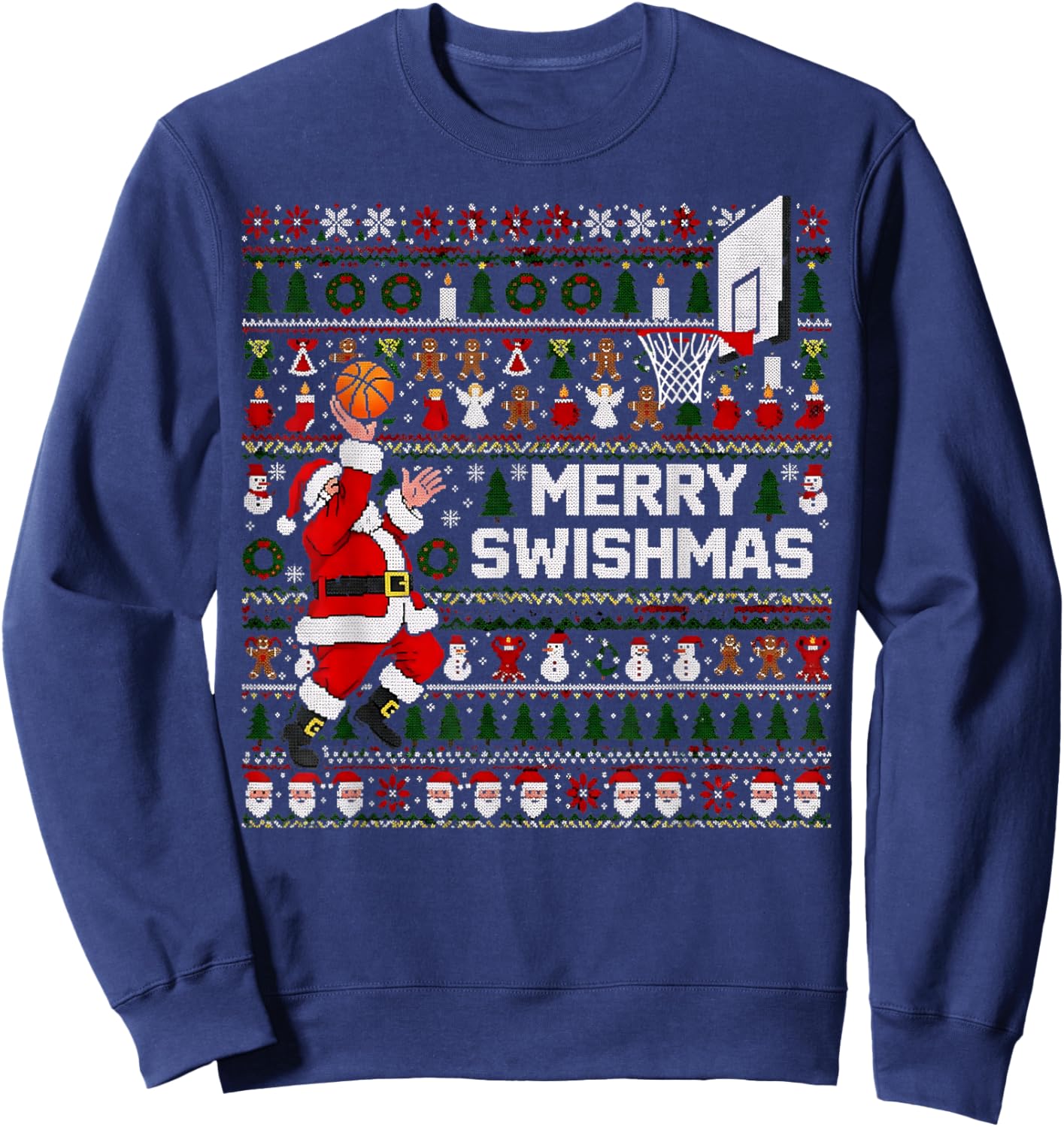 Merry Swishmas Santa Basketball Ugly Sweater Style Sweatshirt - Sweatshirt | Navy