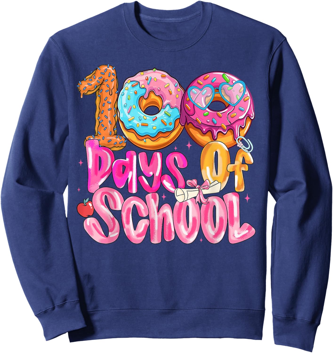100th Day of School Girl Donut Sweatshirt - Sweatshirt | Navy