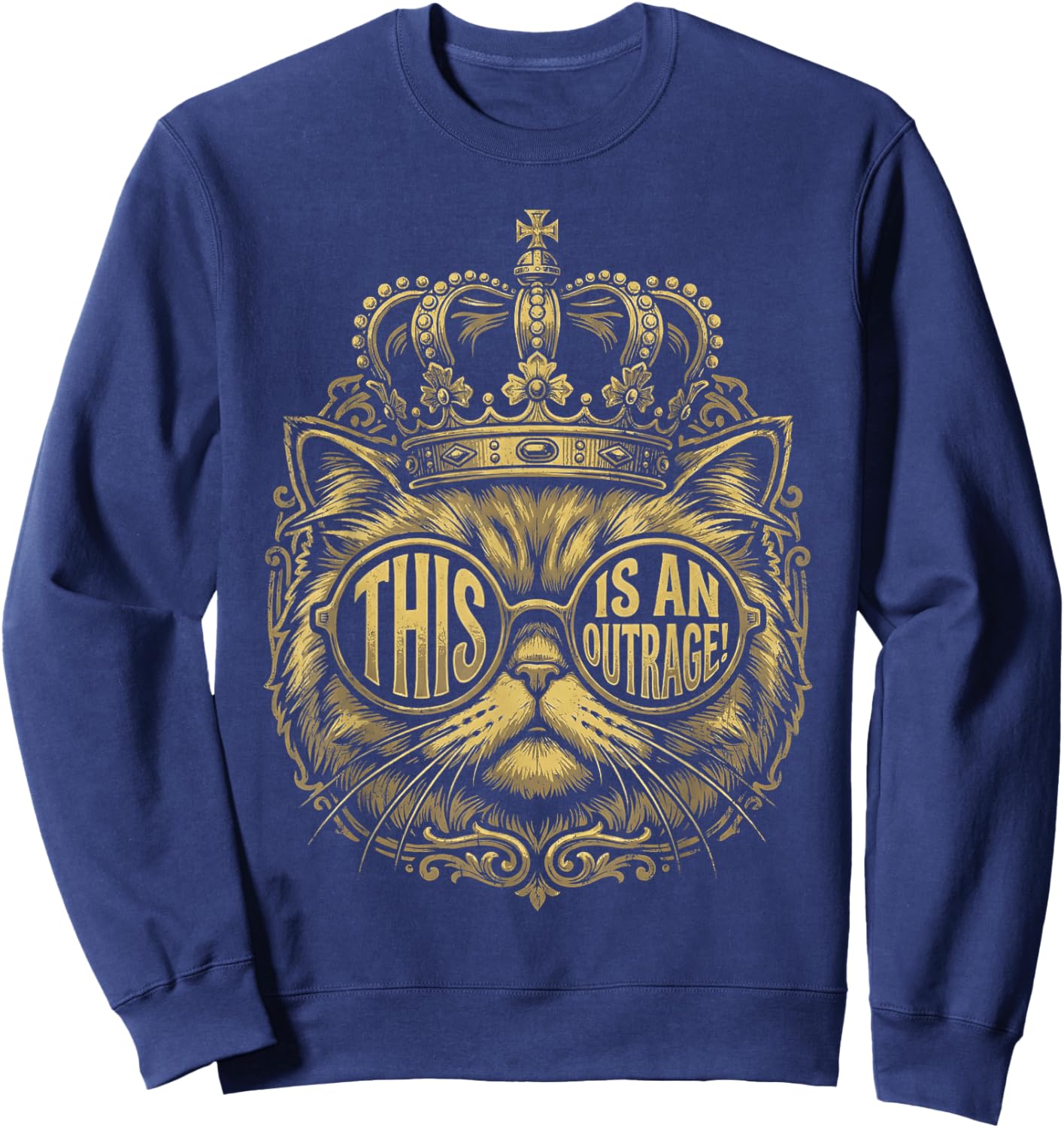 This is an Outrage Funny Princess Cat Donut Gold Sweatshirt - Sweatshirt | Navy