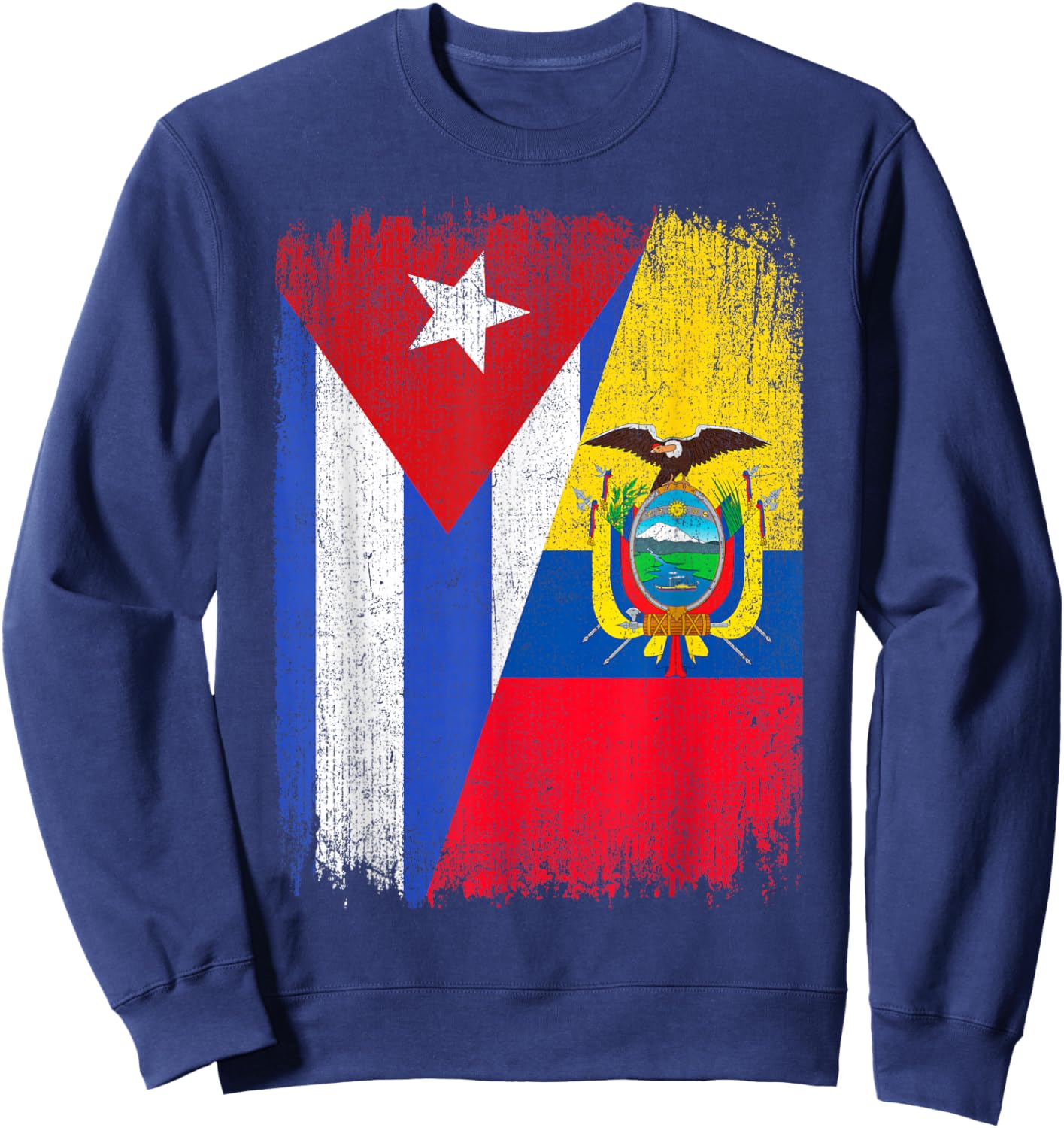 Half Cuba Ecuador Flag Cuban Ecuadorian Pride Roots Sweatshirt - Sweatshirt | Navy