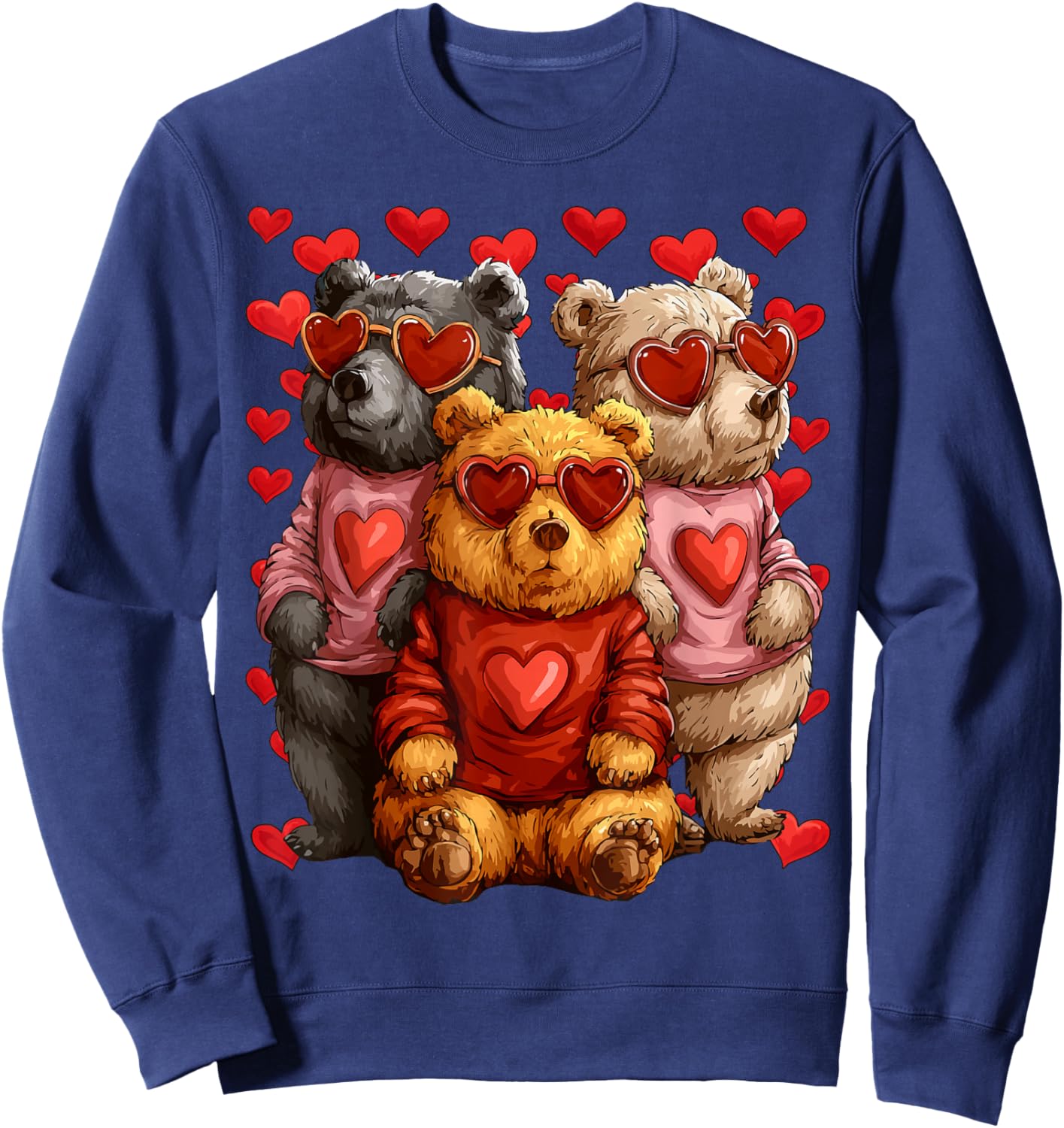 Cute Bears with Heart Sunglasses Valentines Day Hearts Sweatshirt - Sweatshirt | Navy