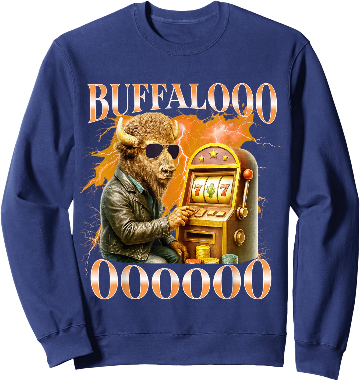Buffalo Bison Casino Slot Machine Funny Gambling Bootleg Sweatshirt - Sweatshirt | Navy