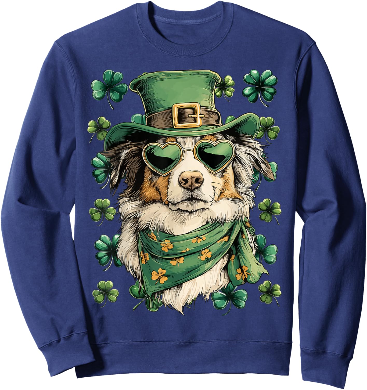 Australian Shepherd in Sunglasses Shamrocks St Patricks Day Sweatshirt - Sweatshirt | Navy