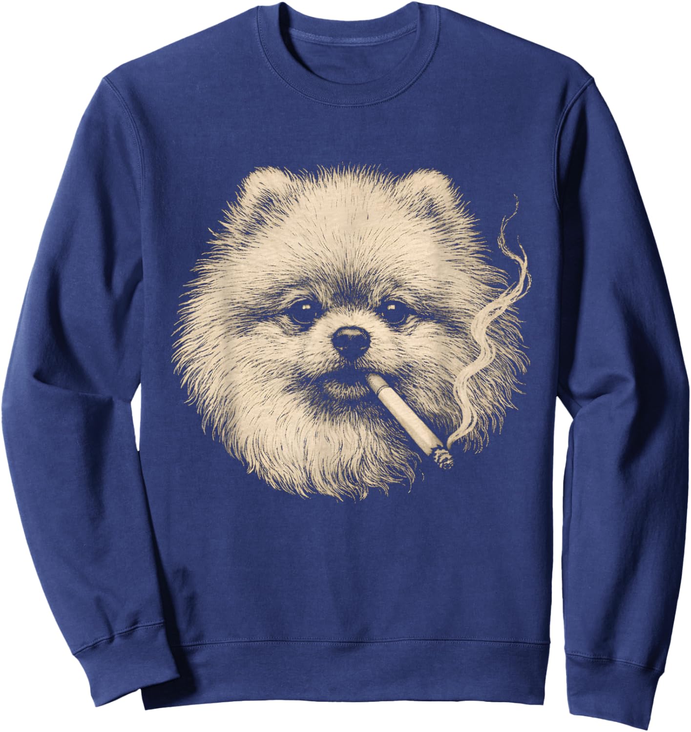 Dog Smoking Cigarette Funny Pomeranian Meme Sweatshirt - Sweatshirt | Navy