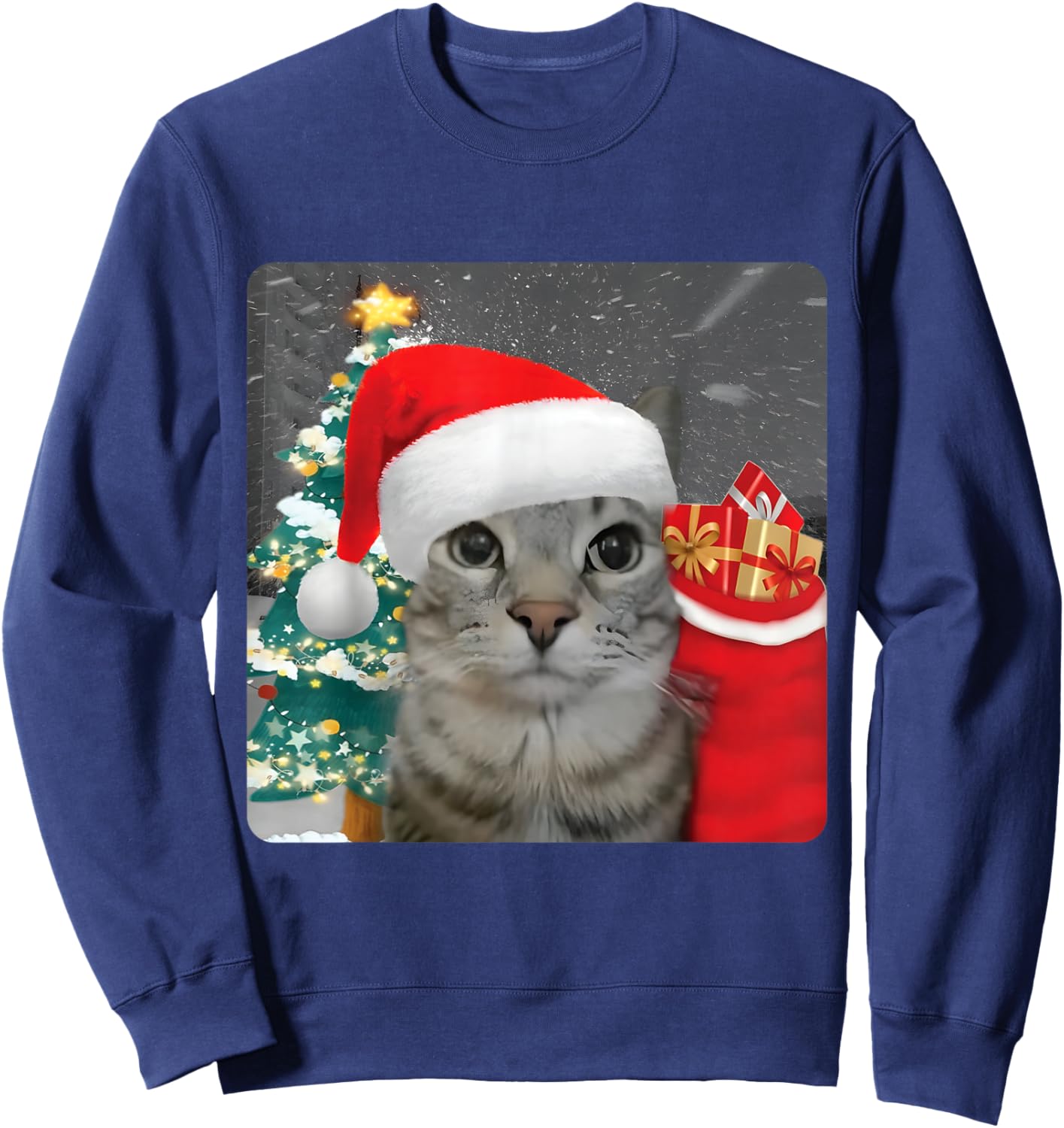 Funny Christmas Rizz Season Humor Cat Internet Meme Brainrot Sweatshirt - Sweatshirt | Navy