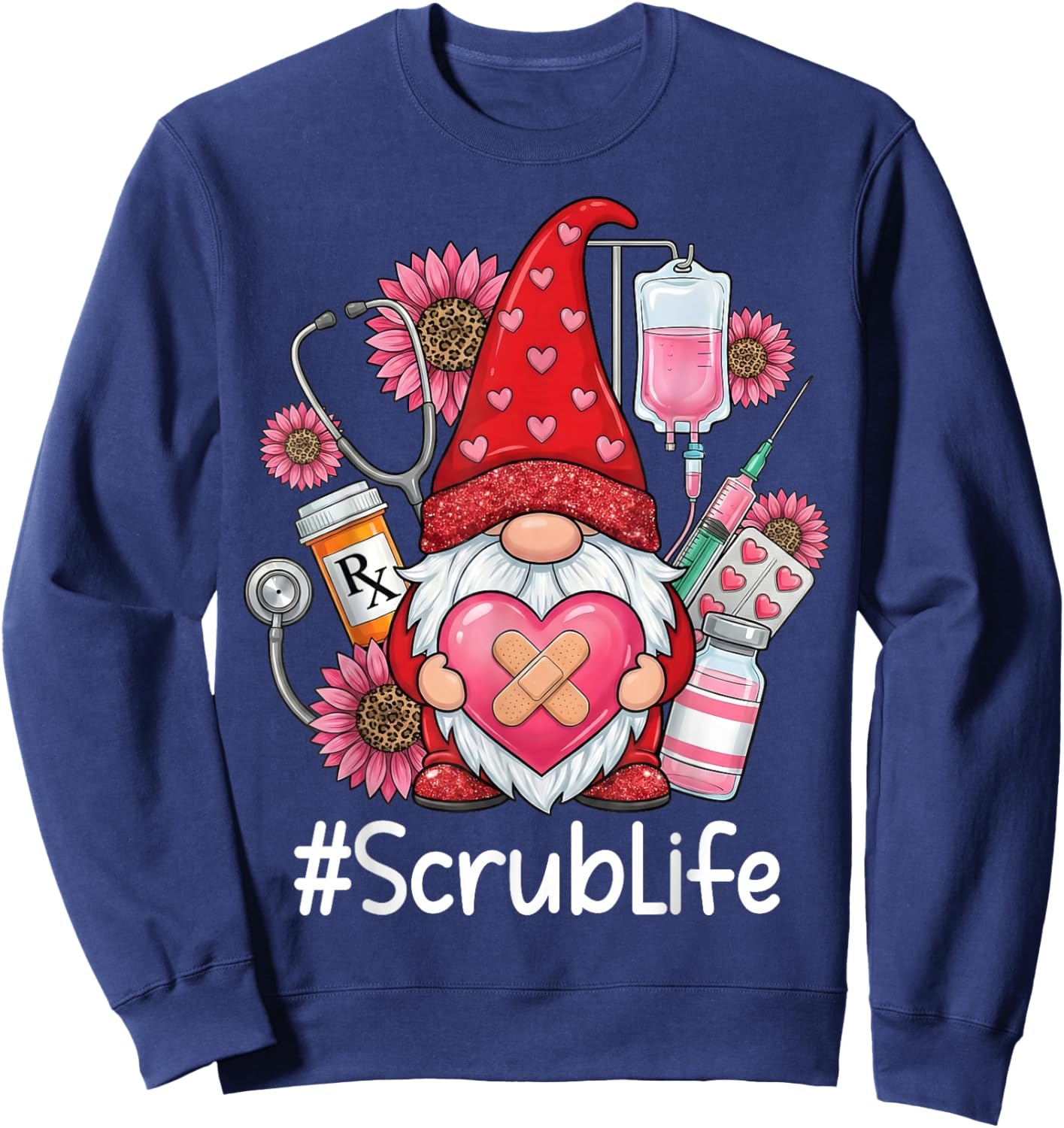 Gnome Nurse Scrub Life Nursing Valentine's Day Sweatshirt - Sweatshirt | Navy