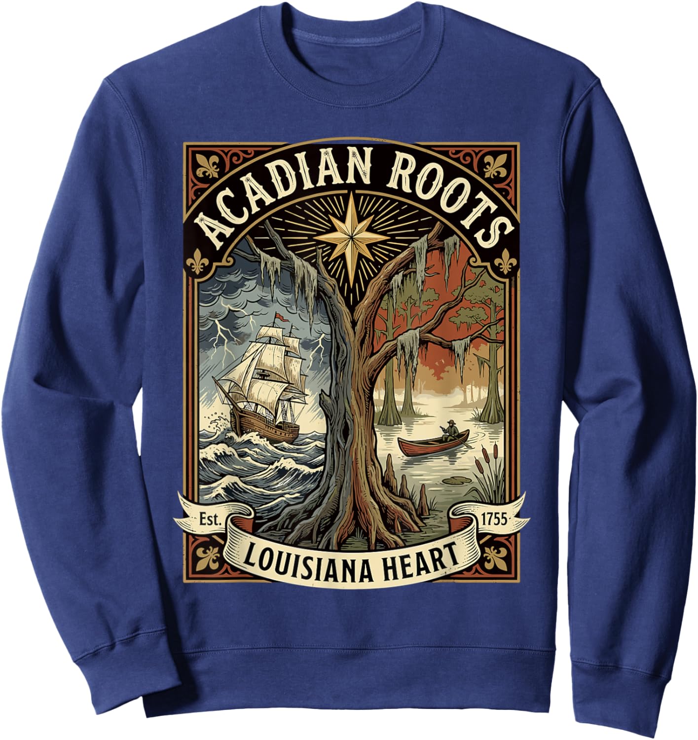 Acadian Roots Louisiana Heart Sweatshirt - Sweatshirt | Navy