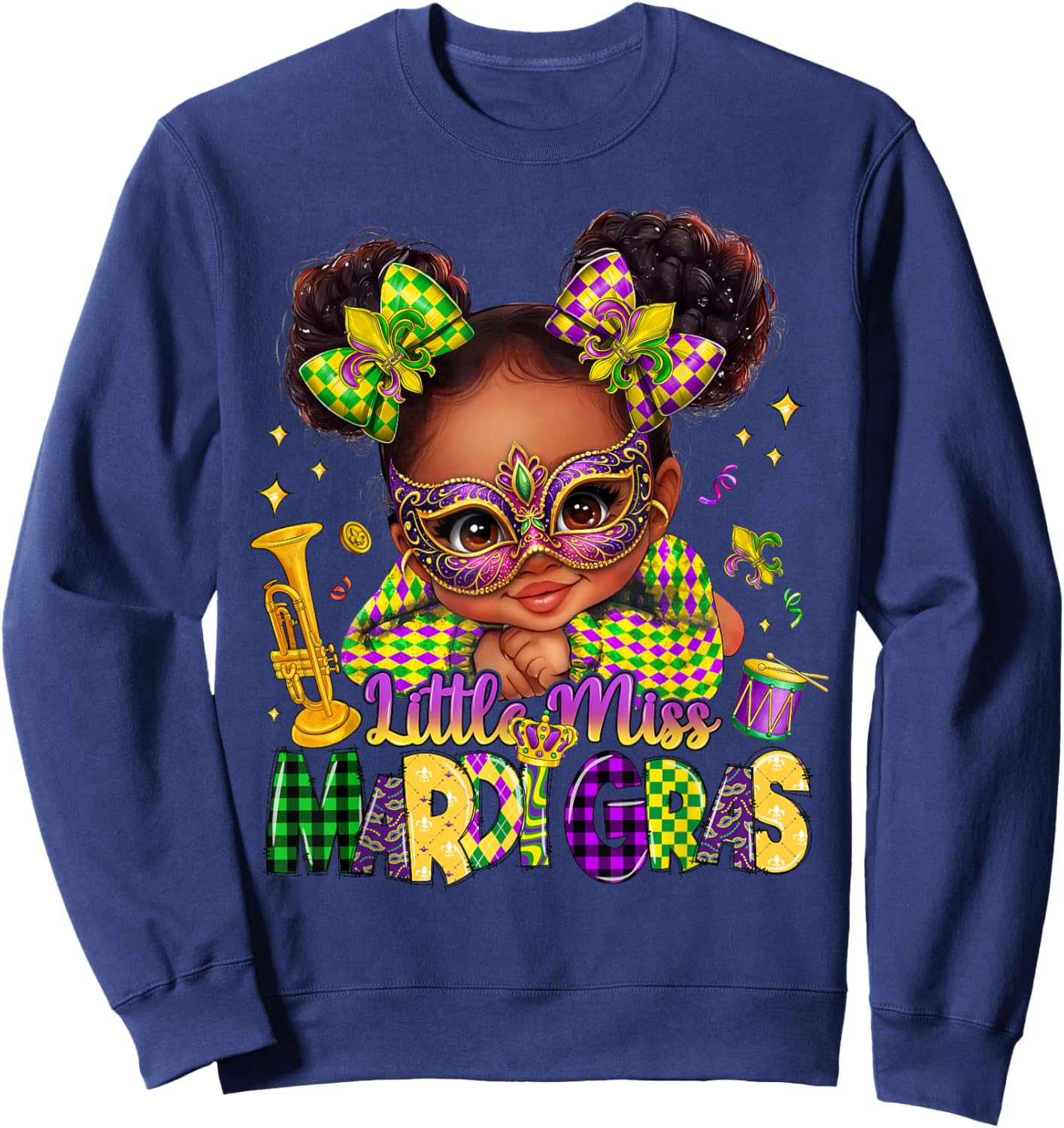 Little Miss Mardi Gras Black Girl New Orleans Fleur De Lis Sweatshirt - Sweatshirt | Navy