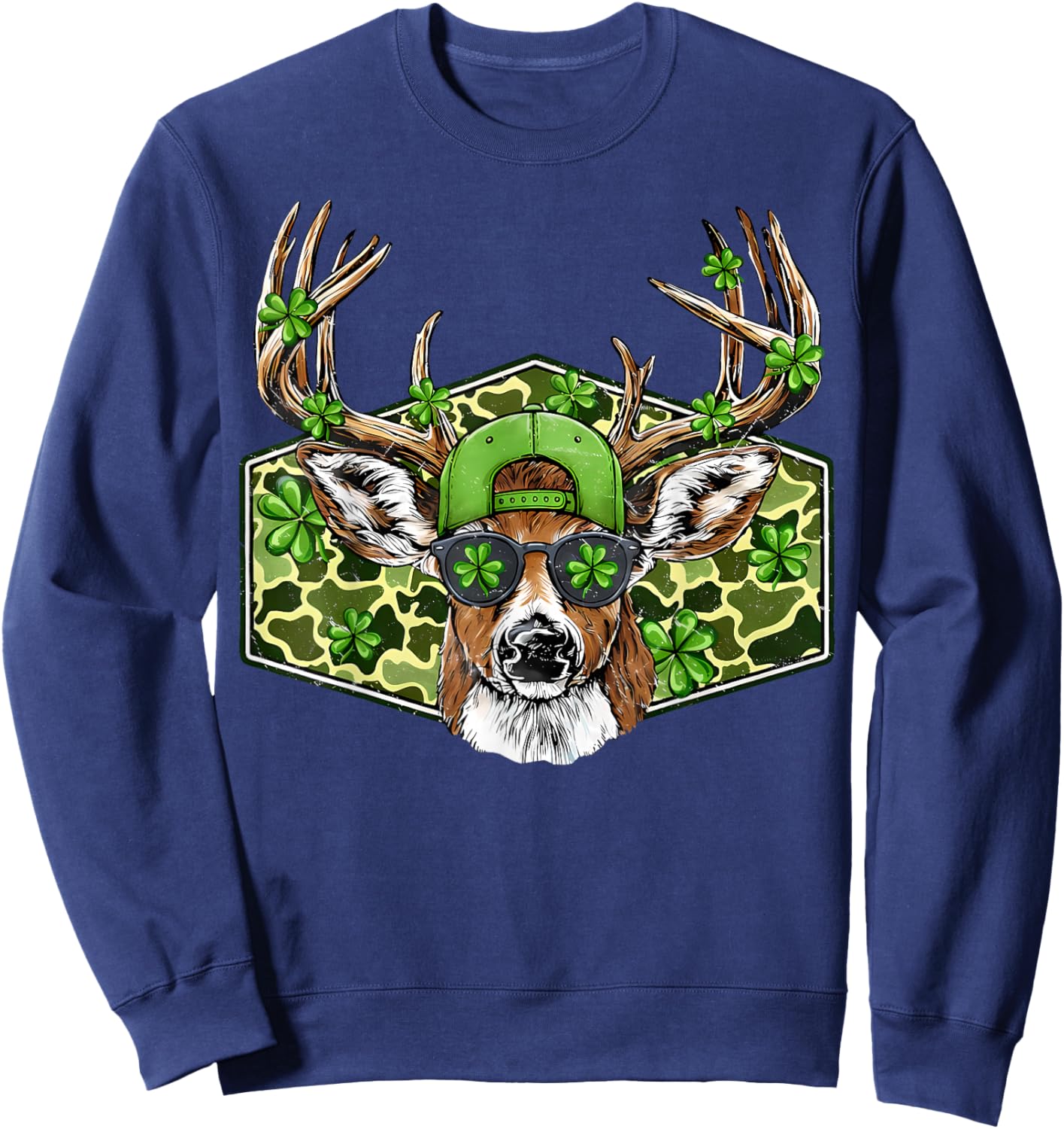 St. Patrick’s Day Buck Camo Deer Retro Hunting Boys Cap Men Sweatshirt - Sweatshirt | Navy