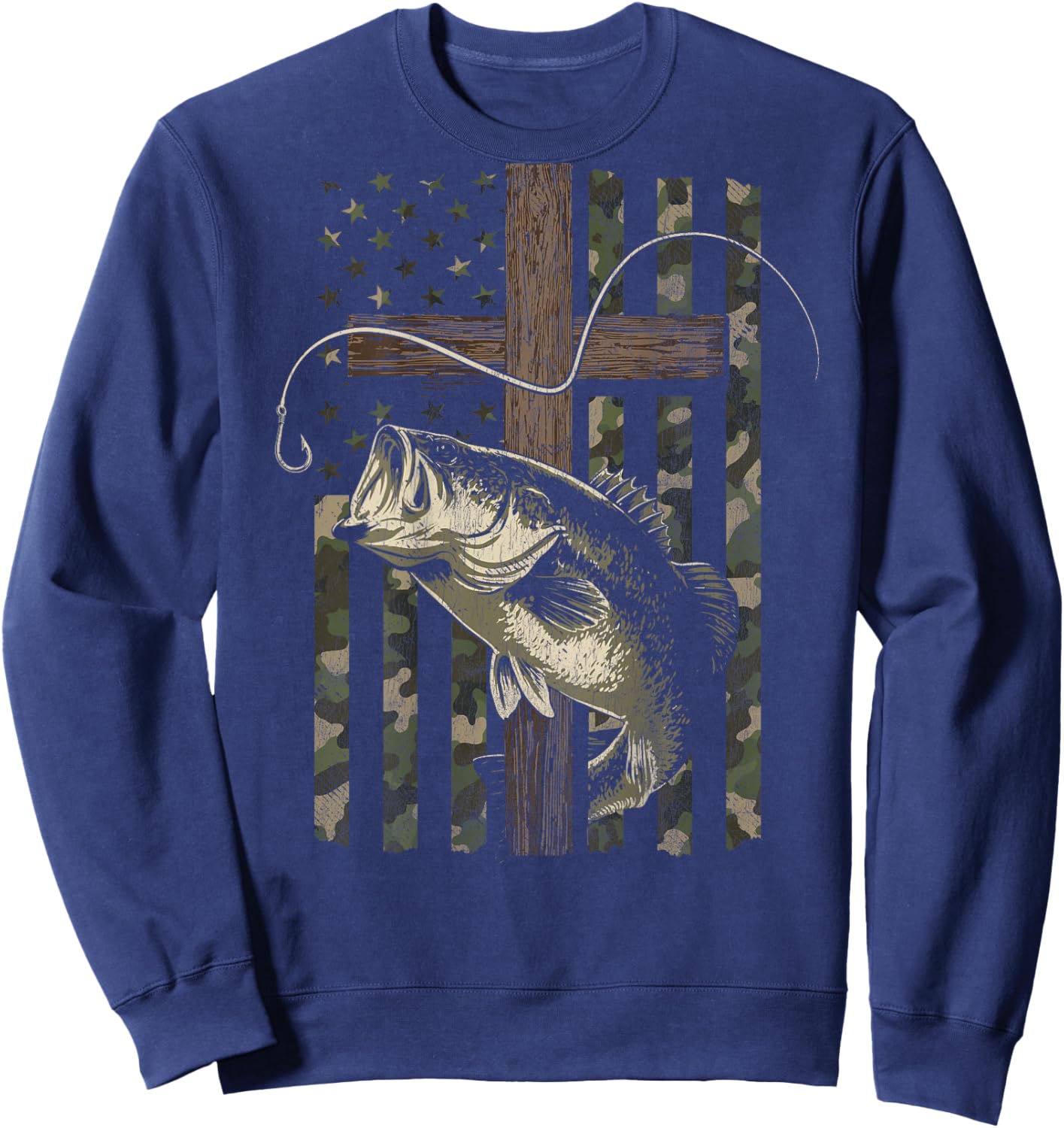 Christian Bass Fishing (Design on Back) Sweatshirt - Sweatshirt | Navy