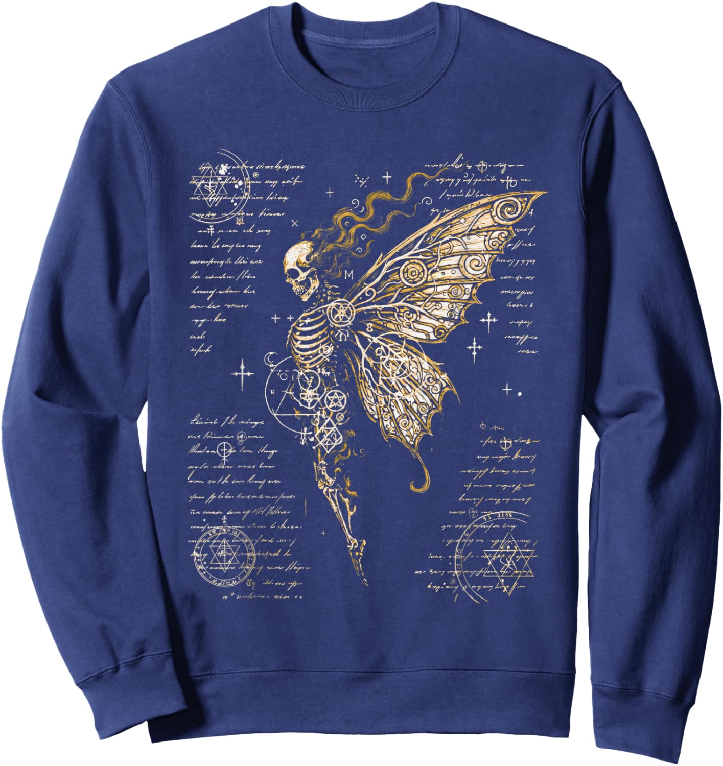 Skeleton Fairy Moth Occult Symbols Dark Gothic Art Sweatshirt - Sweatshirt | Navy