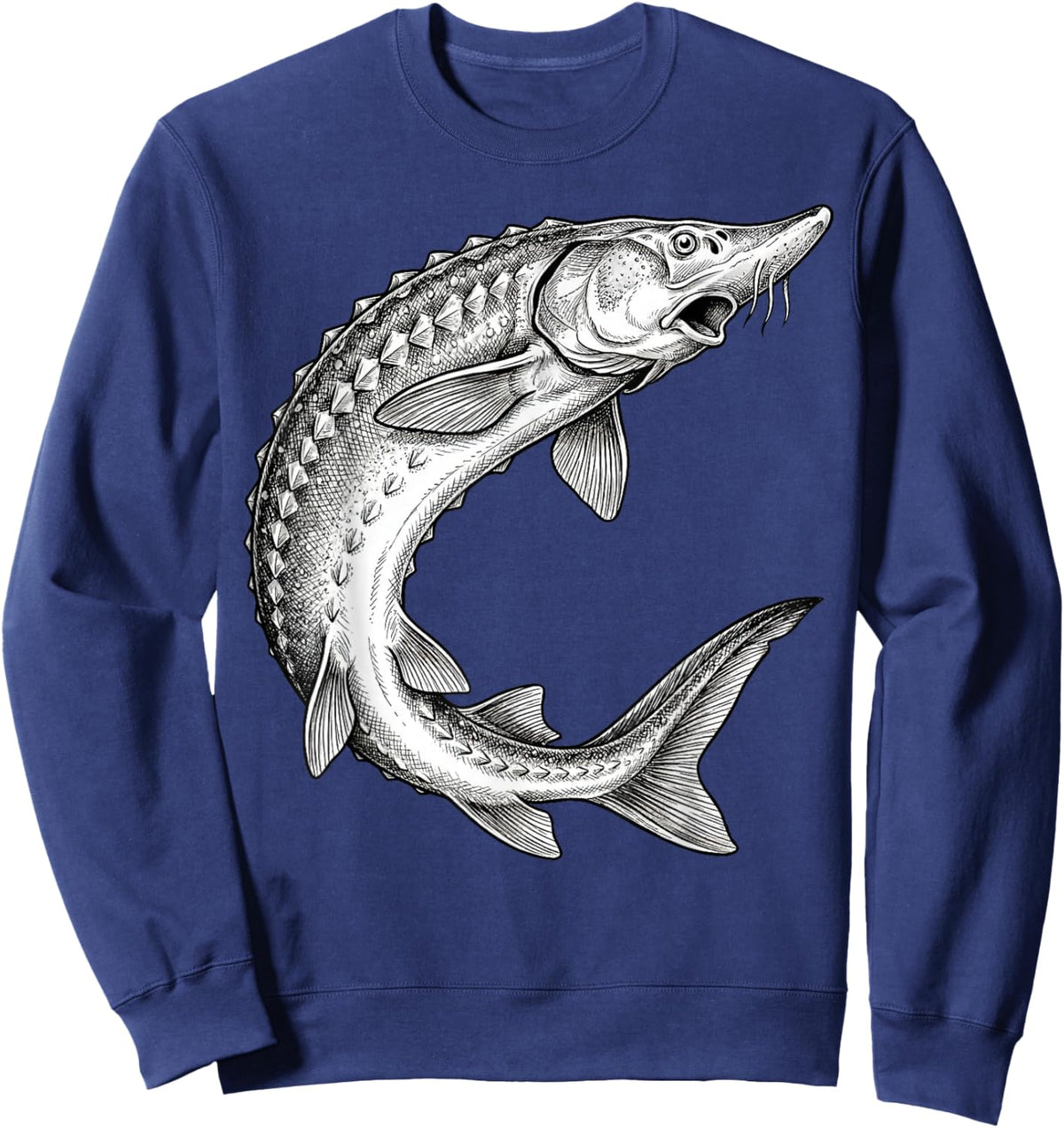 Vintage Sturgeon Fish Fishing Fisherman Angler Sweatshirt - Sweatshirt | Navy