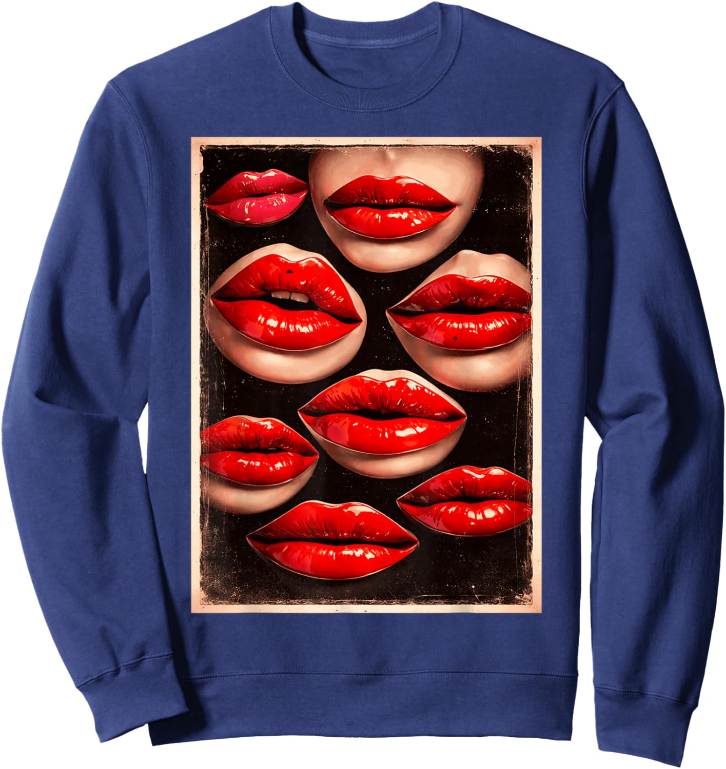 Kissing Red Lipstick Lips Happy Valentines Women Girls Sweatshirt - Sweatshirt | Navy