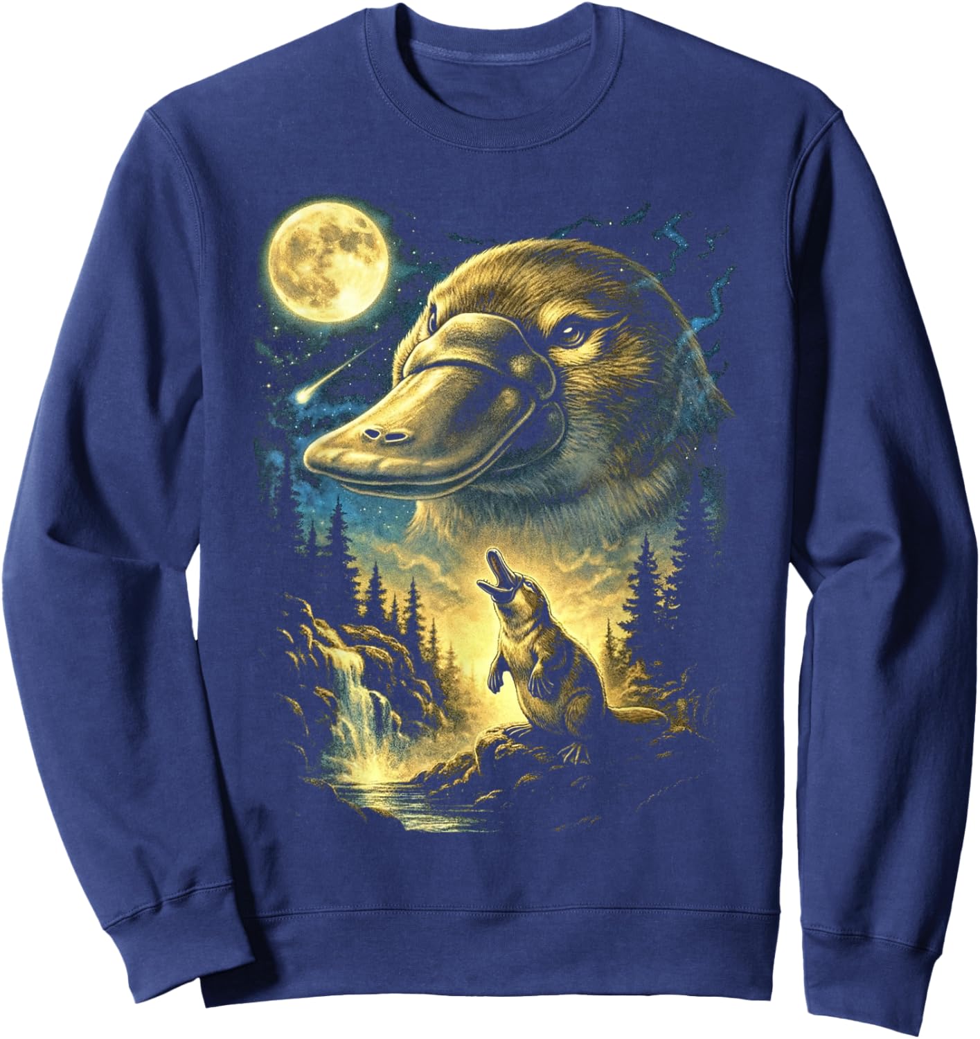 Platypus Howling to The Moon Meme Funny 90's Platypus Sweatshirt - Sweatshirt | Navy