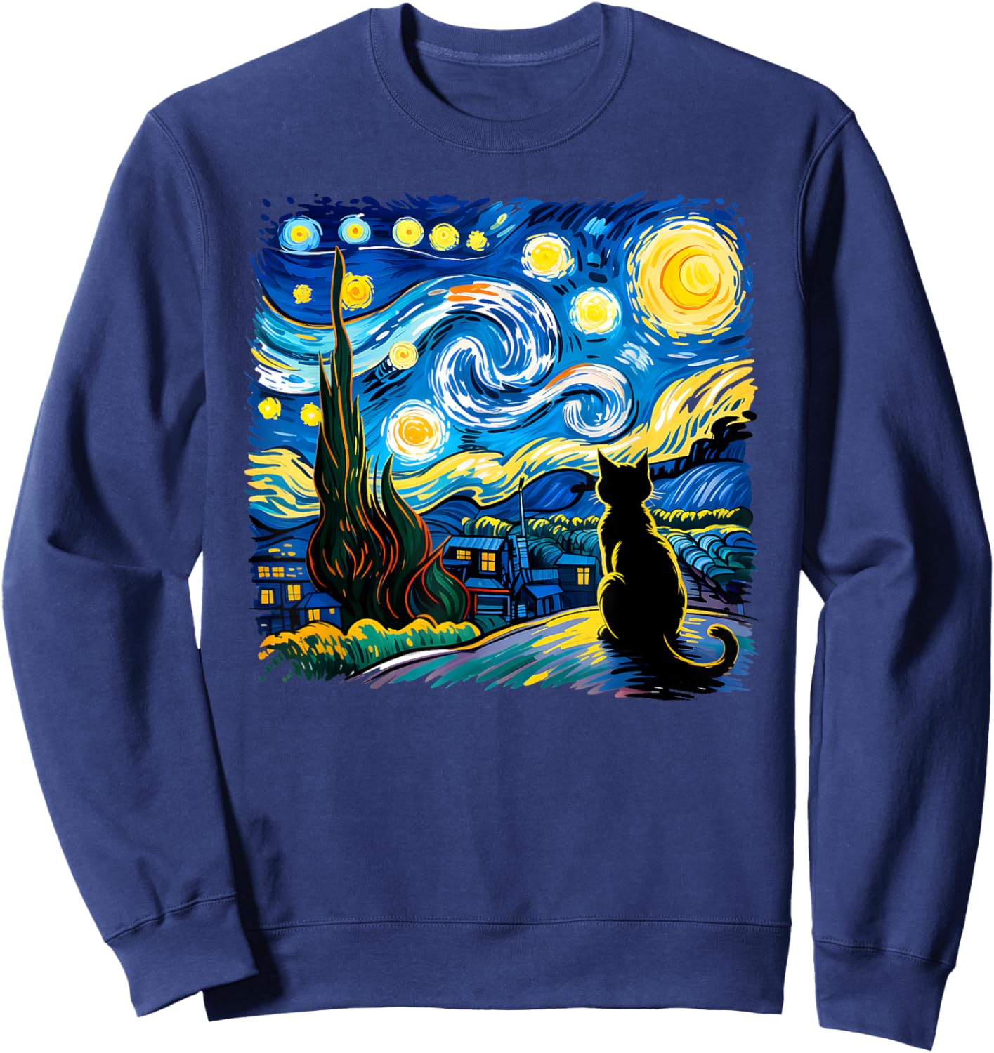 Cat Starry Night Van Gogh Cat Mom Cat Dad Family Matching Sweatshirt - Sweatshirt | Navy