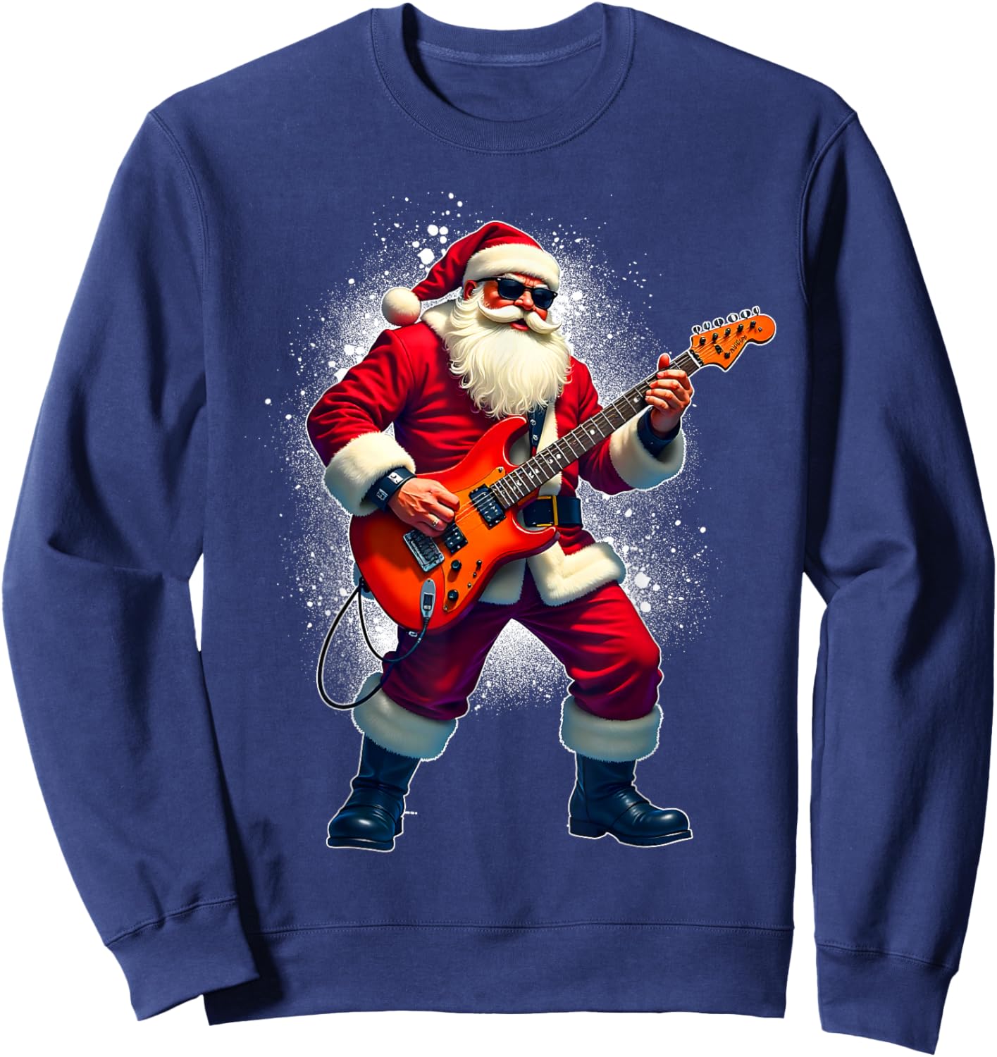 Santa Playing Guitar Merry Christmas Pajamas Xmas Party Men Sweatshirt - Sweatshirt | Navy