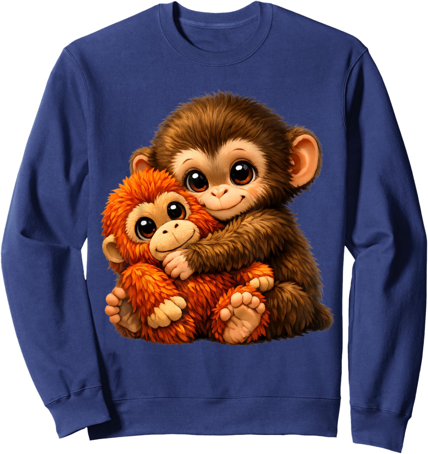 Punch Monkey with Teddy Bear Cuddling Viral Internet Meme Sweatshirt - Sweatshirt | Navy