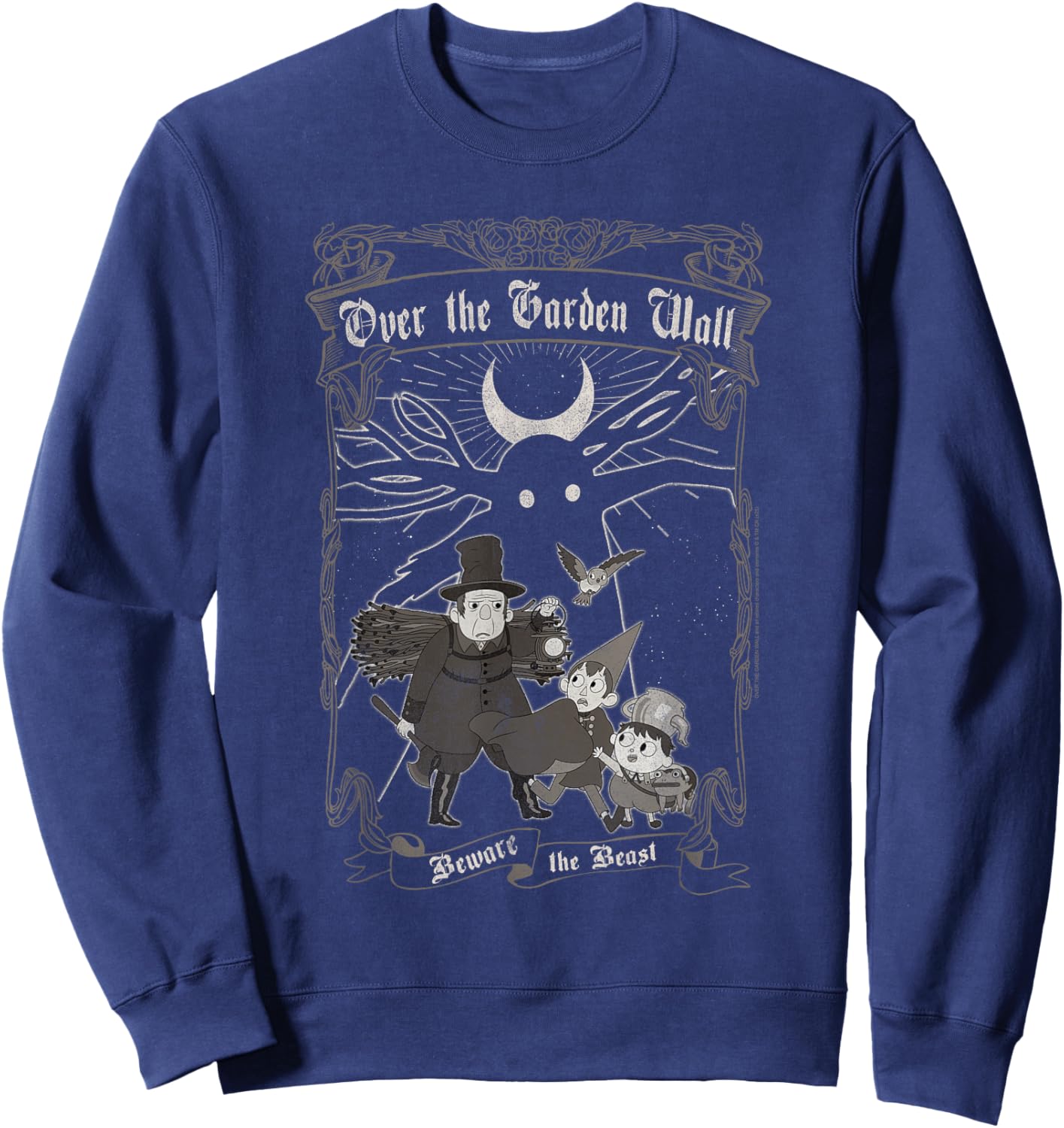 Over The Garden Wall Vintage Framed Scene Spooky Cartoon Sweatshirt - Sweatshirt | Navy
