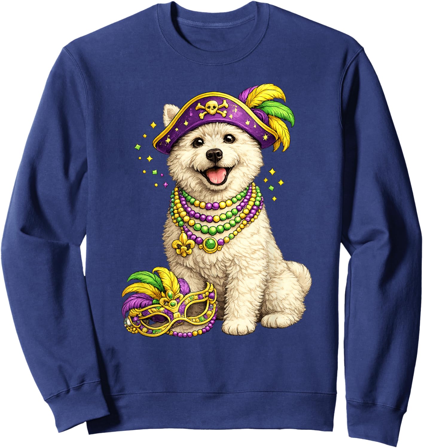 Cute Mardi Gras Themed West Highland Terrier, Westie Dog Sweatshirt - Sweatshirt | Navy