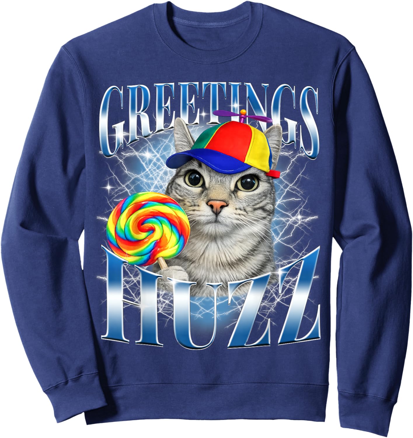 Greetings Huzz Funny Cat Meme Design Gifts Women Kid Sweatshirt - Sweatshirt | Navy
