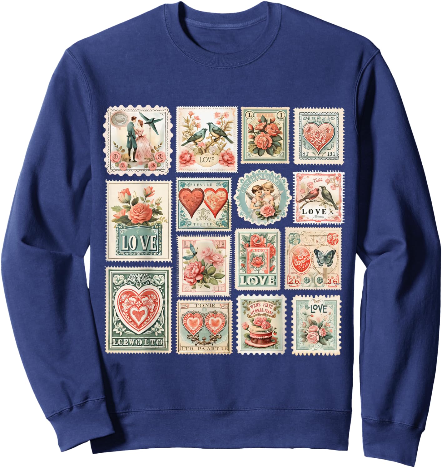 Retro Valentine's Day Stamps Valentine Sweatshirt - Sweatshirt | Navy