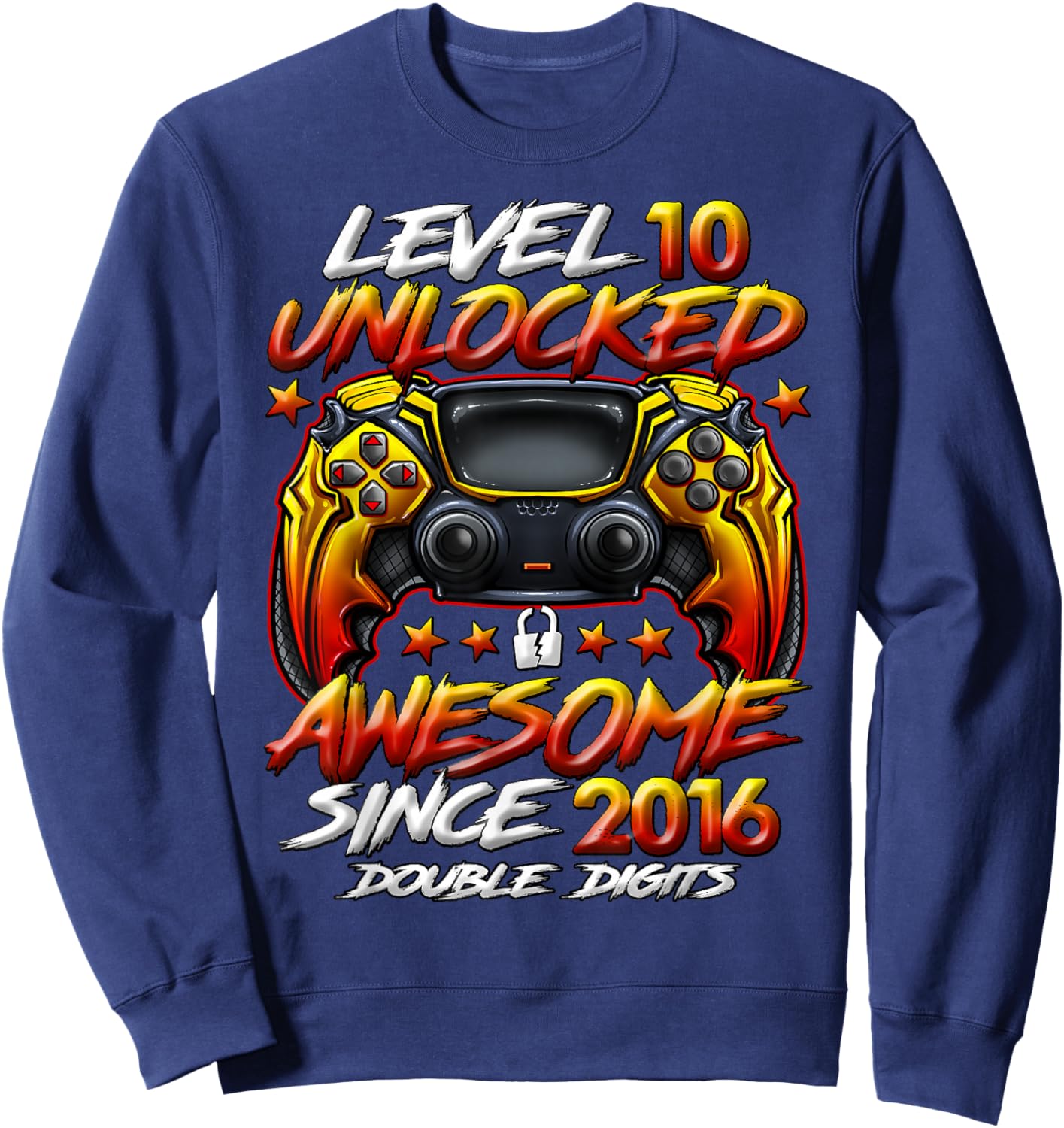 Official Double Digits Level 10 Unlocked 10th Birthday Boy Sweatshirt - Sweatshirt | Navy