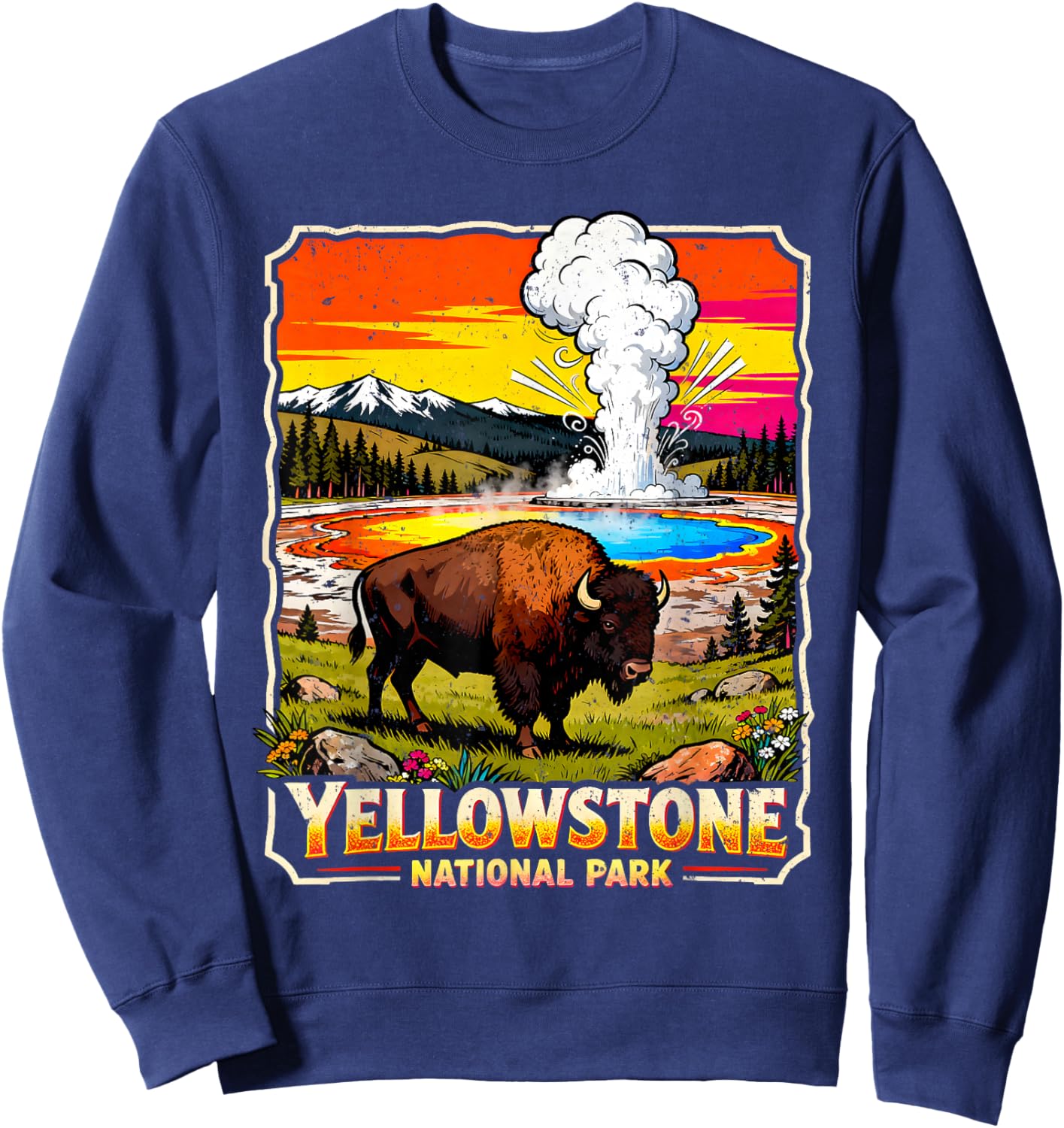 Yellowstone National Park 2026 Retro Travel Art Sweatshirt - Sweatshirt | Navy