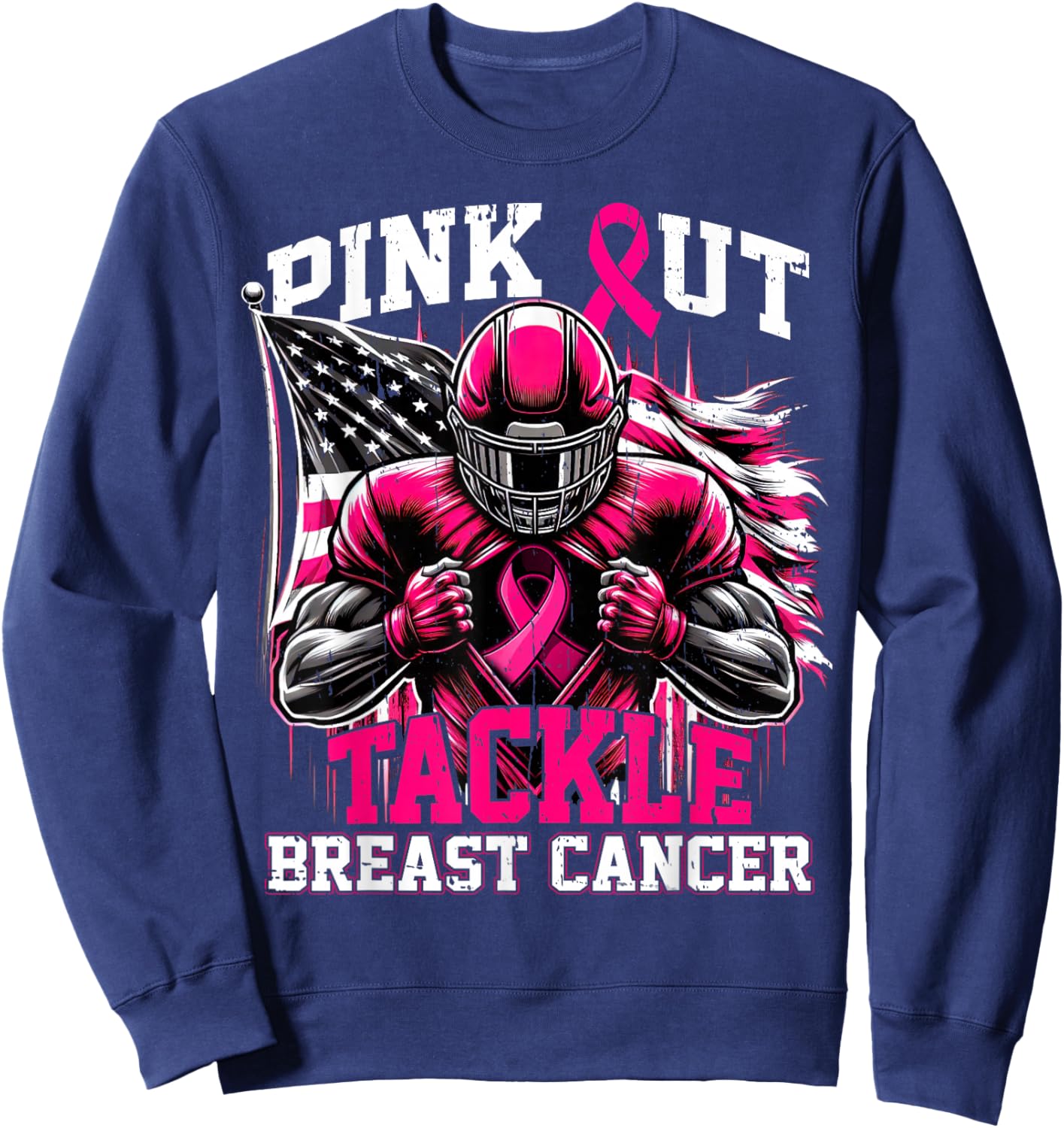 Pink Out Tackle Football Breast Cancer Awareness Men Boys Sweatshirt - Sweatshirt | Navy
