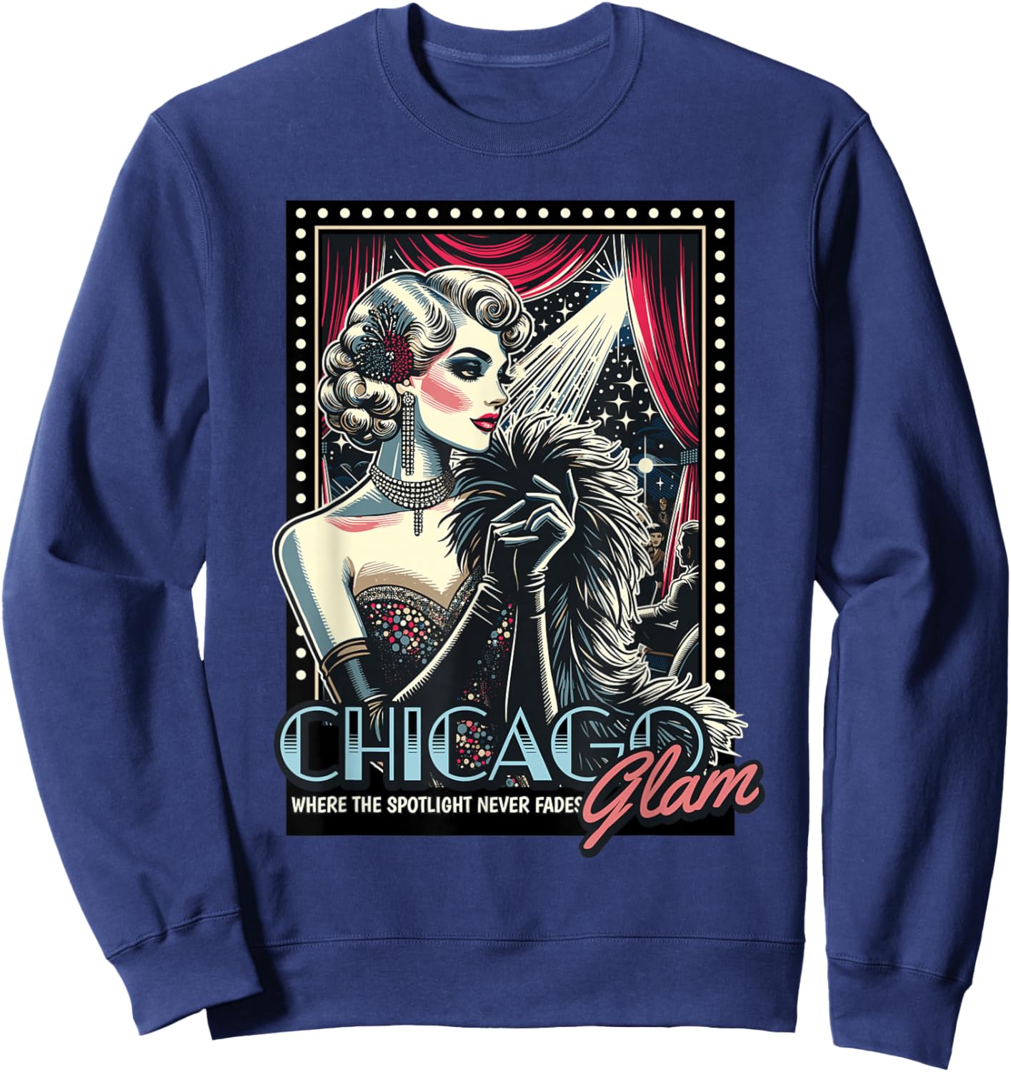 Chicago Glam – Retro Actress Spotlight Design Sweatshirt - Sweatshirt | Navy