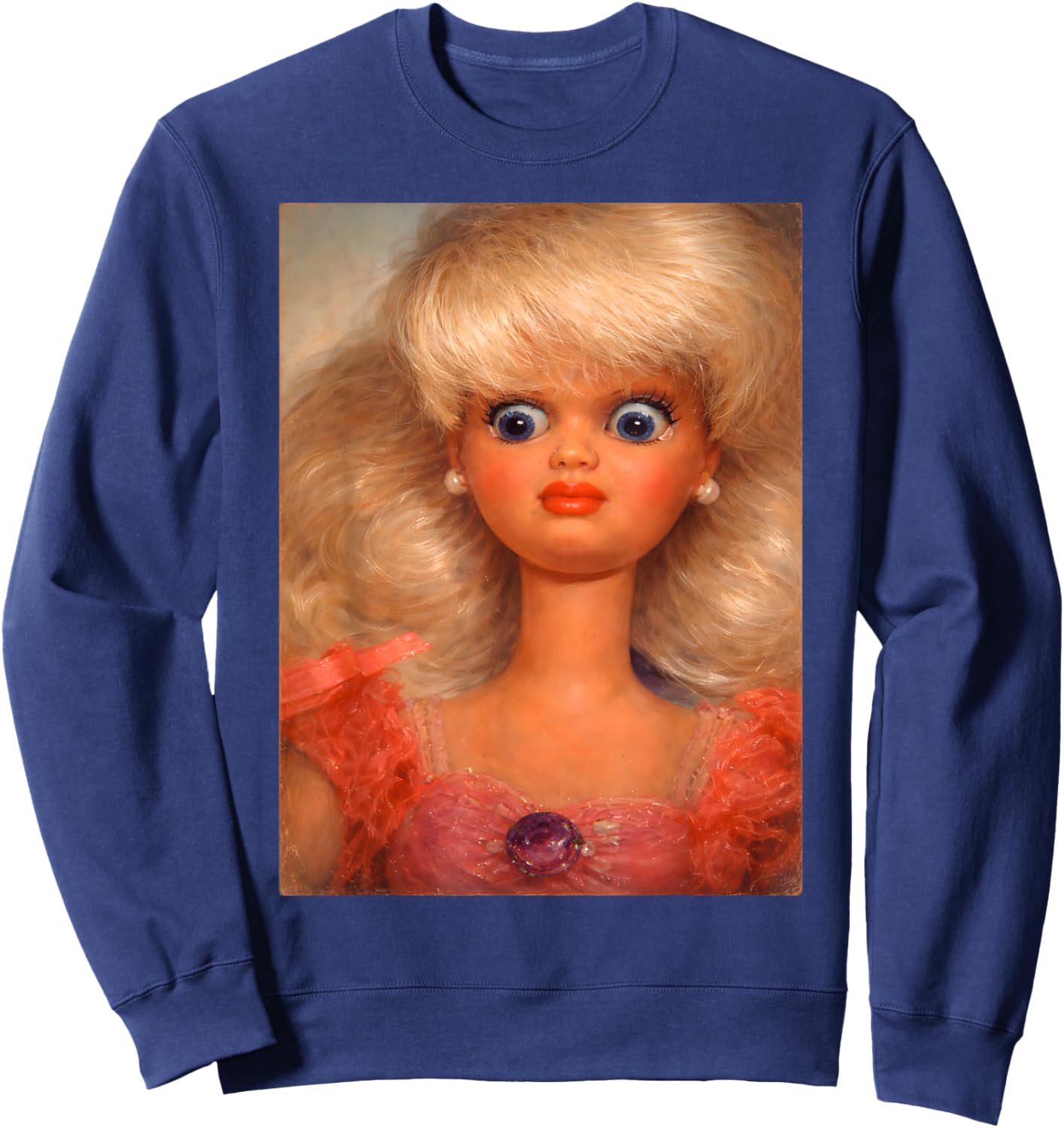 Distressed Doll Face Meme Sweatshirt - Sweatshirt | Navy