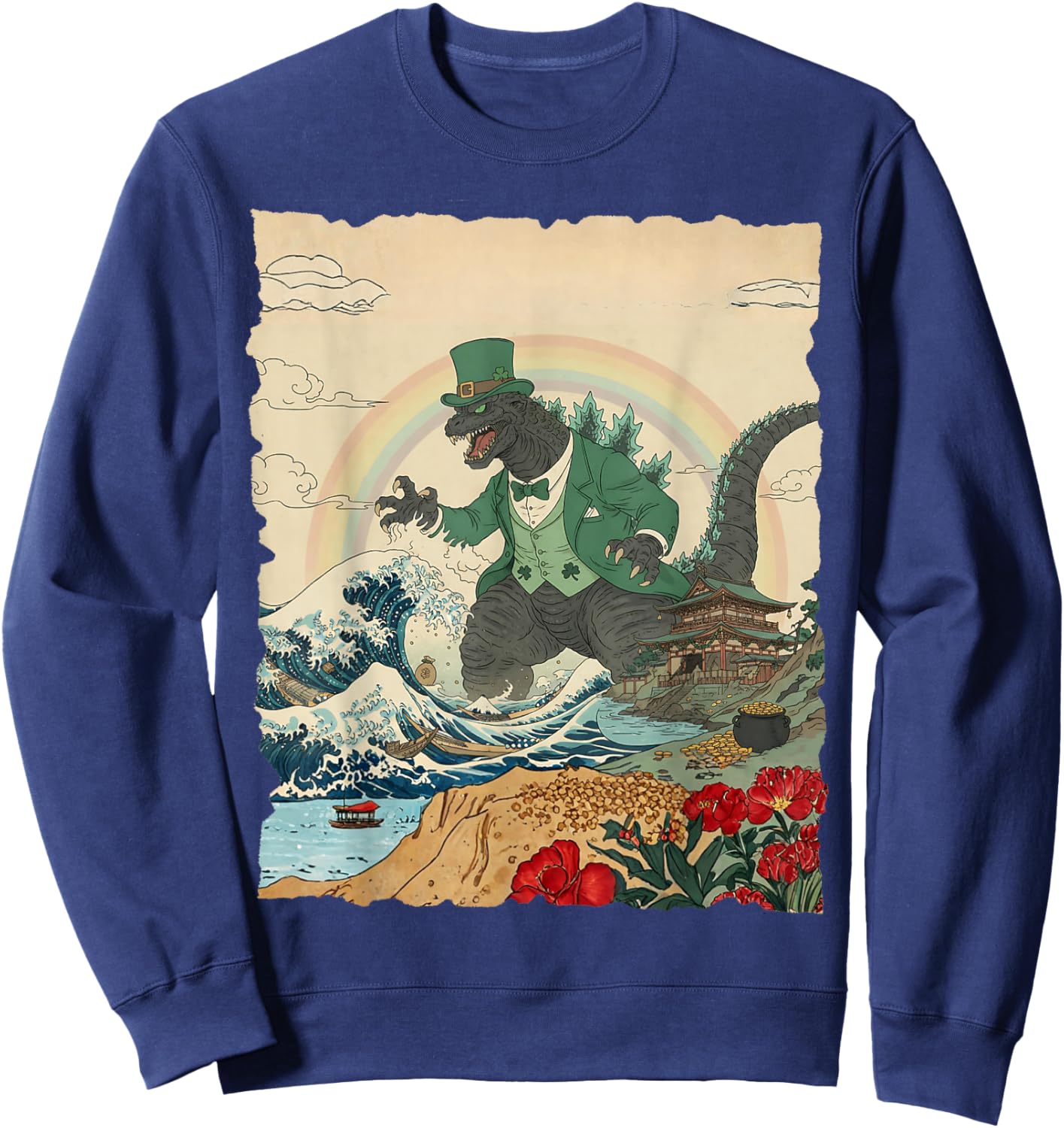 St Patricks Day Kaiju Monster Vintage Japanese Art Kaiju Sweatshirt - Sweatshirt | Navy