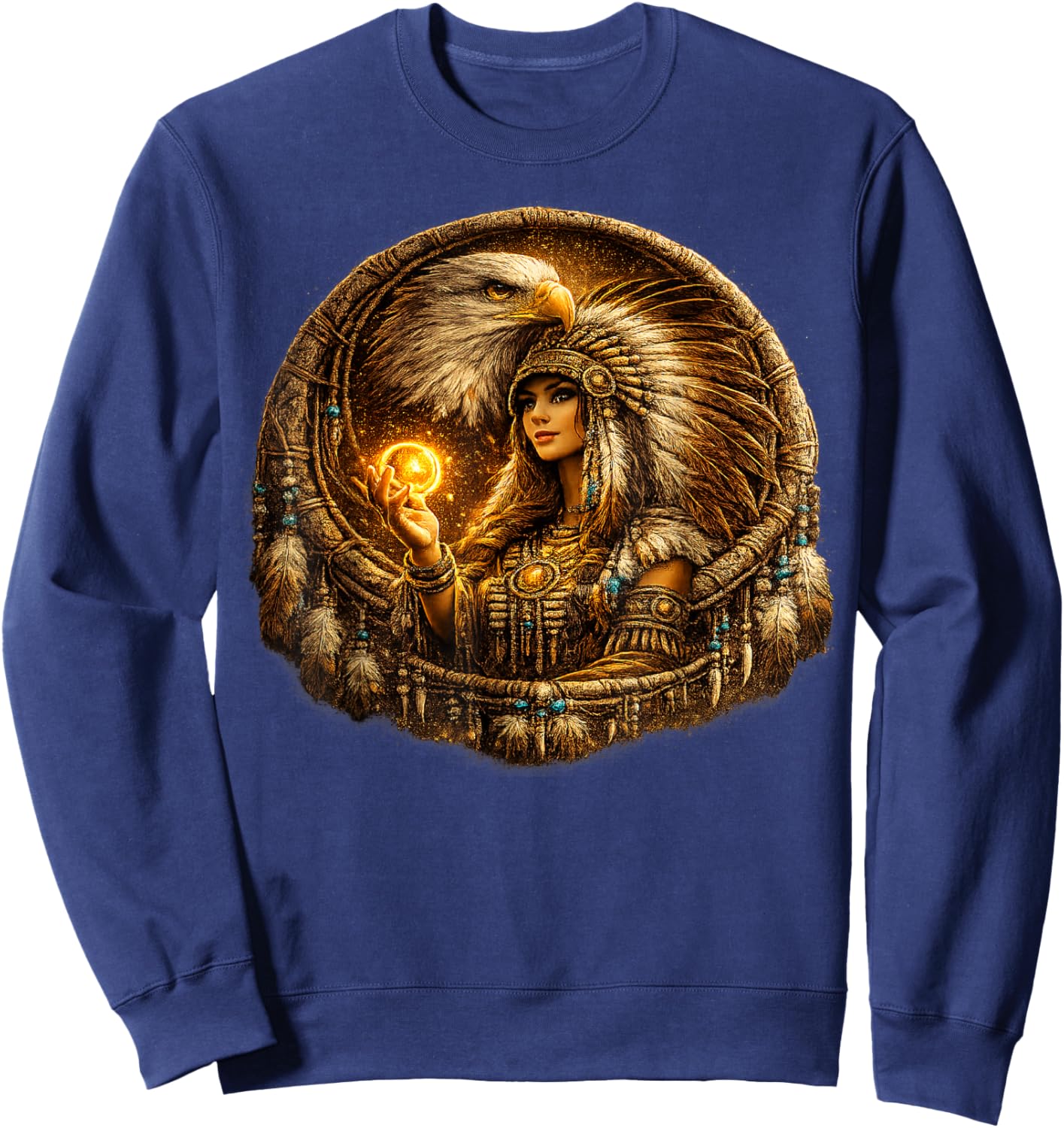 Indian Native American Woman with White Eagle Vitage Gifts Sweatshirt - Sweatshirt | Navy