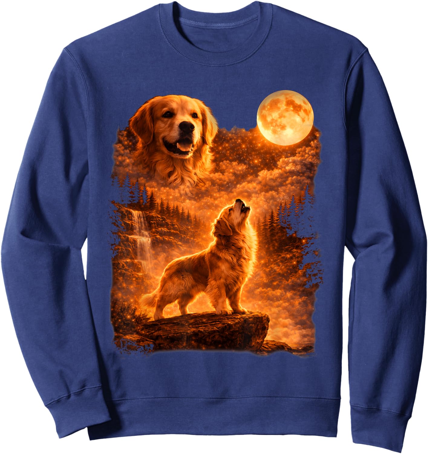 Golden Retriever Howling to The Moon Funny Vintage Dog Lover Sweatshirt - Sweatshirt | Navy