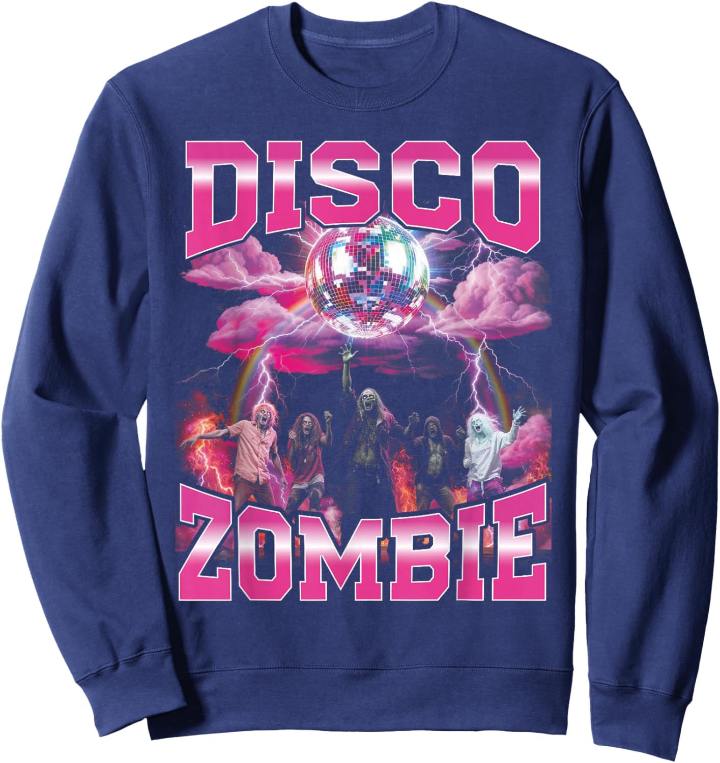 Disco Zombie Bootleg Funny 70s Party Bootleg Halloween Sweatshirt - Sweatshirt | Navy