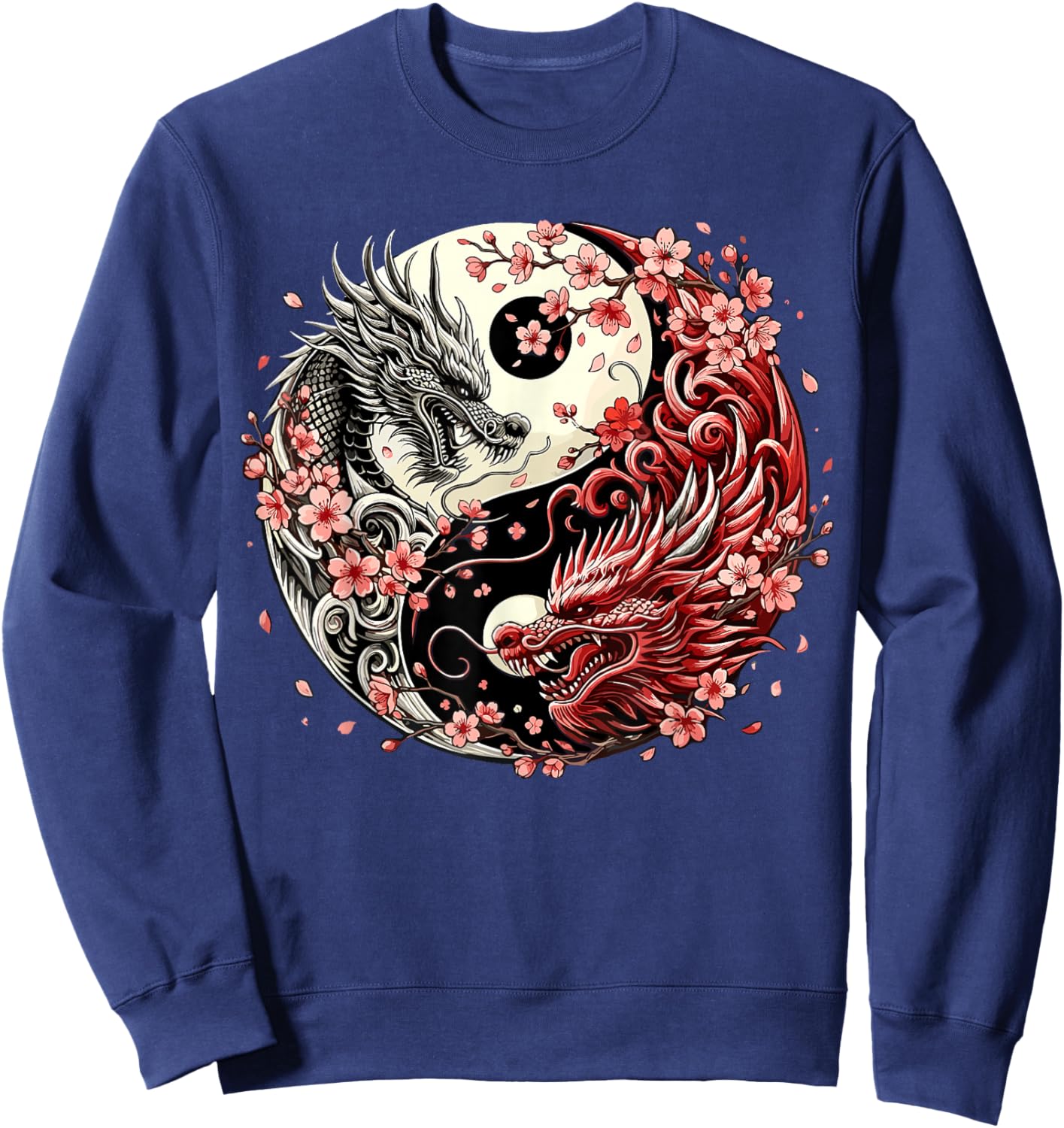 Yin Yang Dragon Cherry Blossom Sweatshirt - Sweatshirt | Navy
