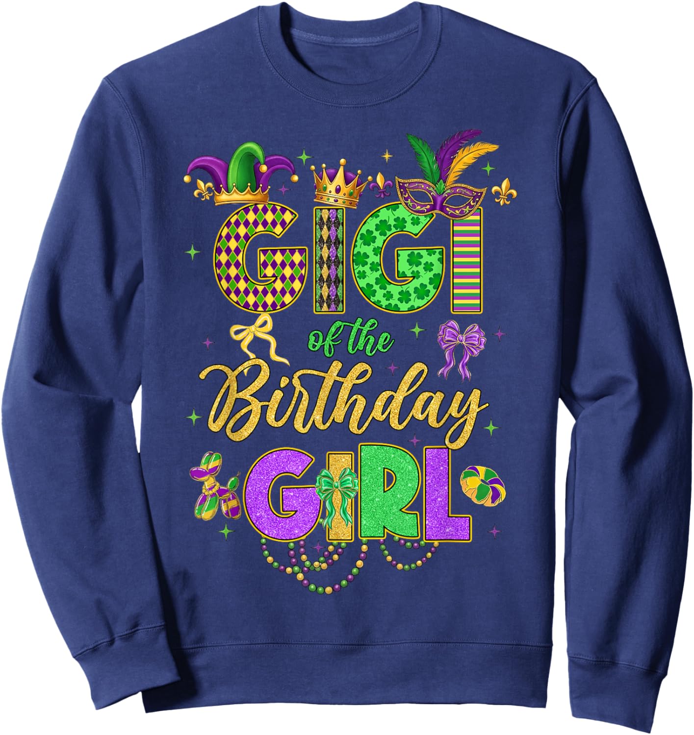 Gigi of The Birthday Girl Coquette Bow Mardi Gras Party Sweatshirt - Sweatshirt | Navy