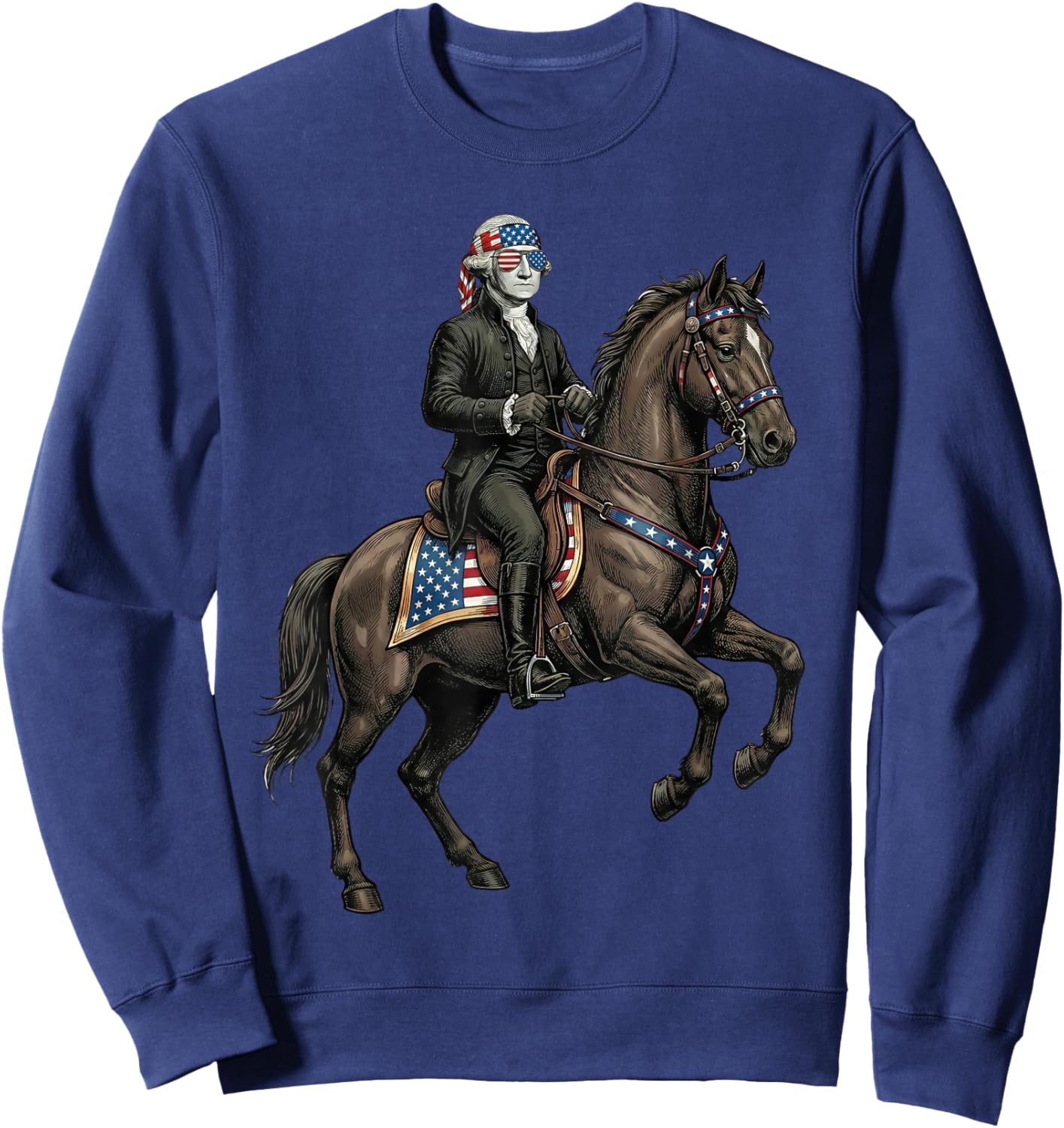 George Washington on Horse Patriotic 4th of July Horse Lover Sweatshirt - Sweatshirt | Navy