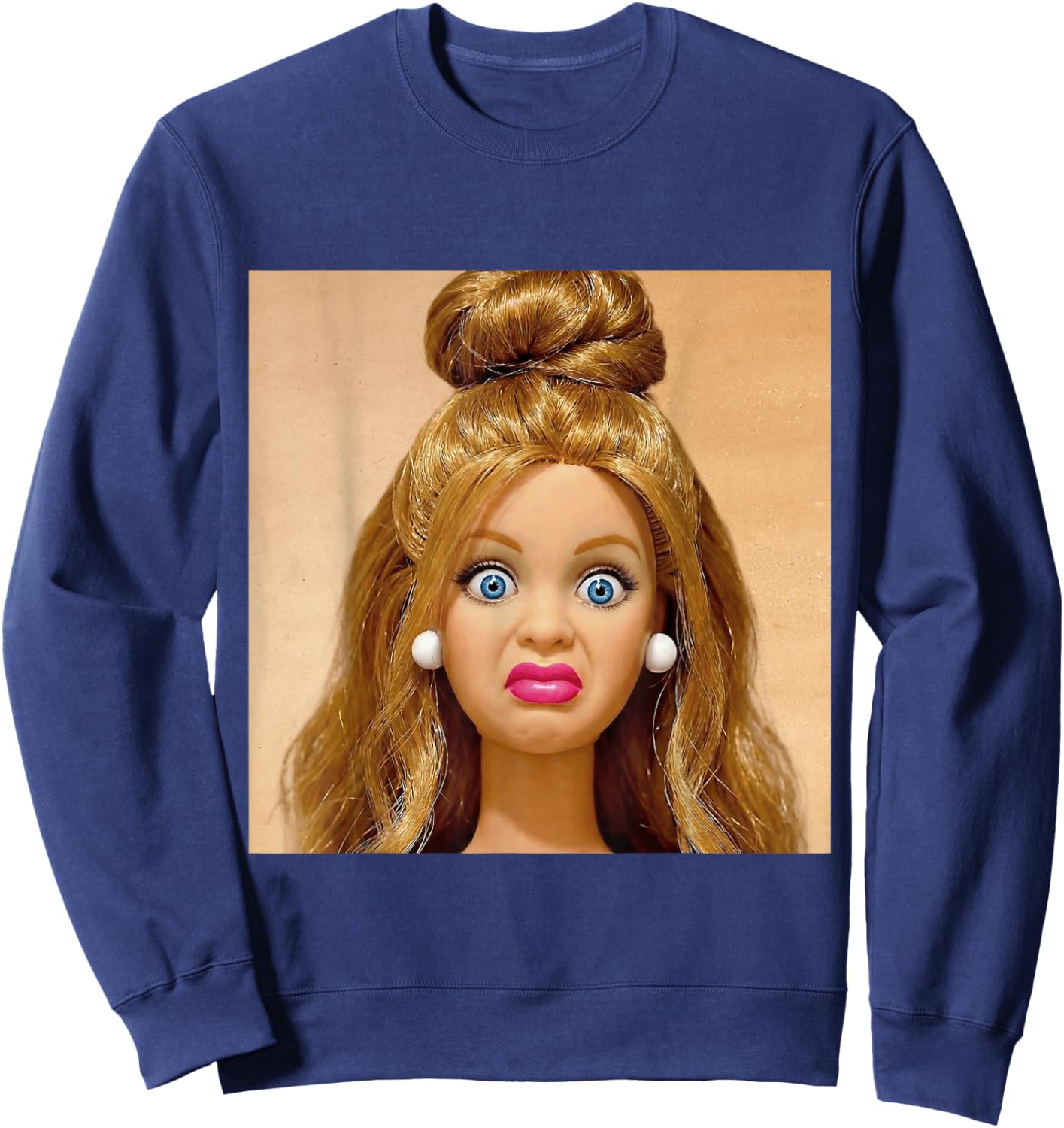 Funny Disgusting Doll Face Meme Sweatshirt - Sweatshirt | Navy