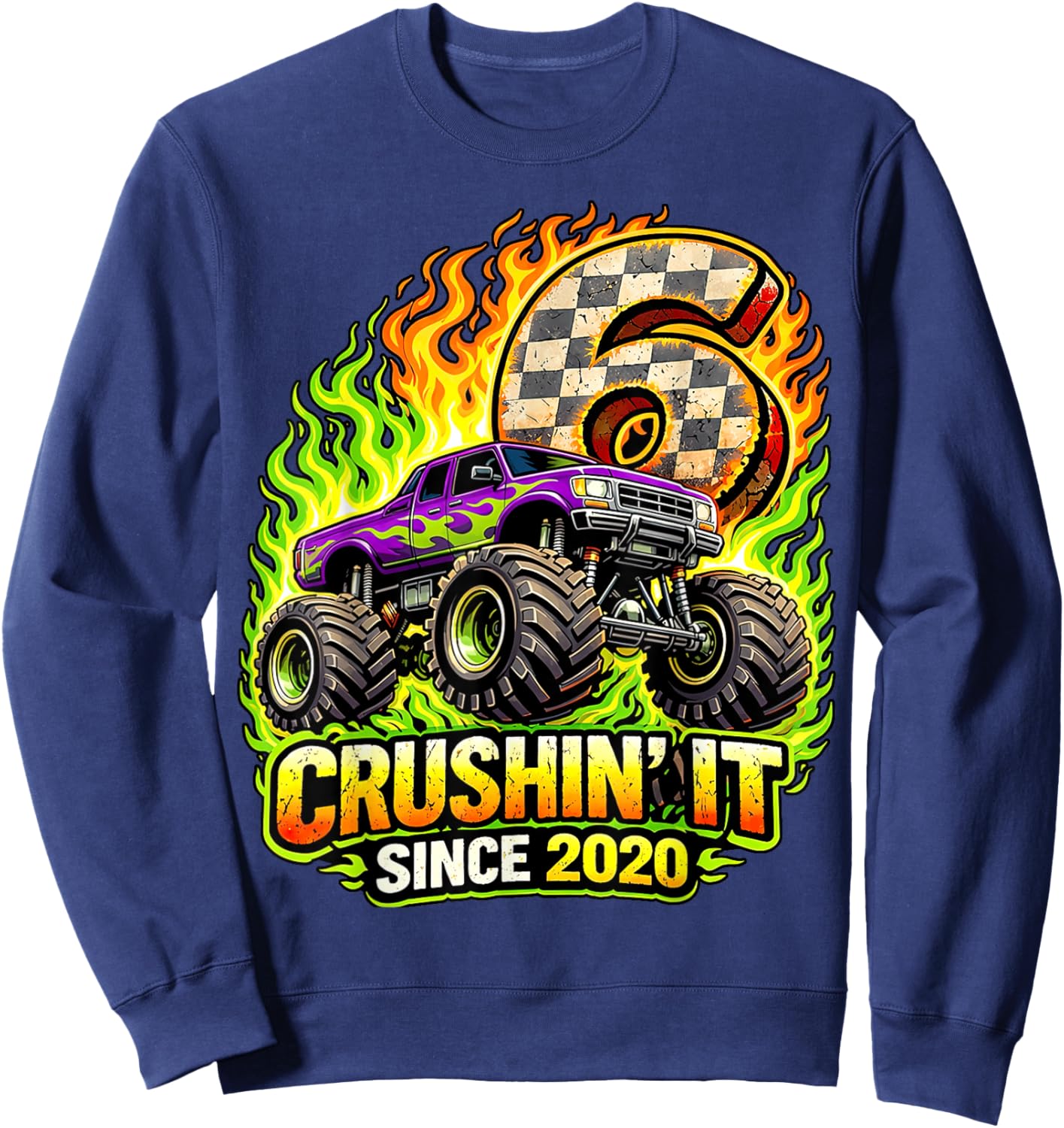 Birthday Monster Truck 6 Year Old Boys 6th Party Born 2020 Sweatshirt - Sweatshirt | Navy