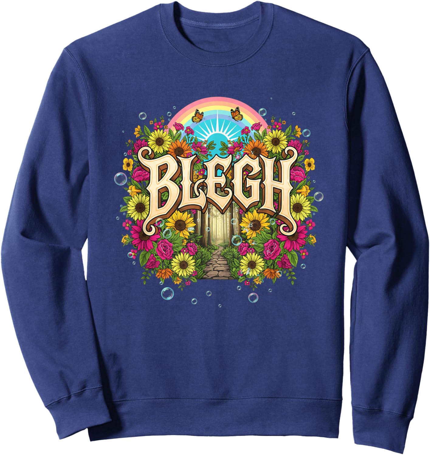 Blegh Floral Gothic Rainbow Sunforest Funny Graphic Sweatshirt - Sweatshirt | Navy