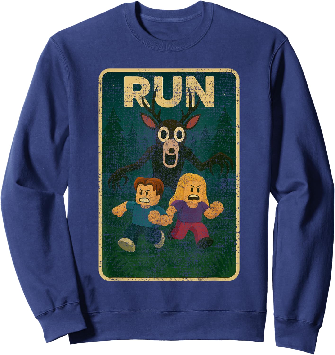 Run - 99 Nights Halloween Gamer Deer in The Forest Kids Meme Sweatshirt - Sweatshirt | Navy