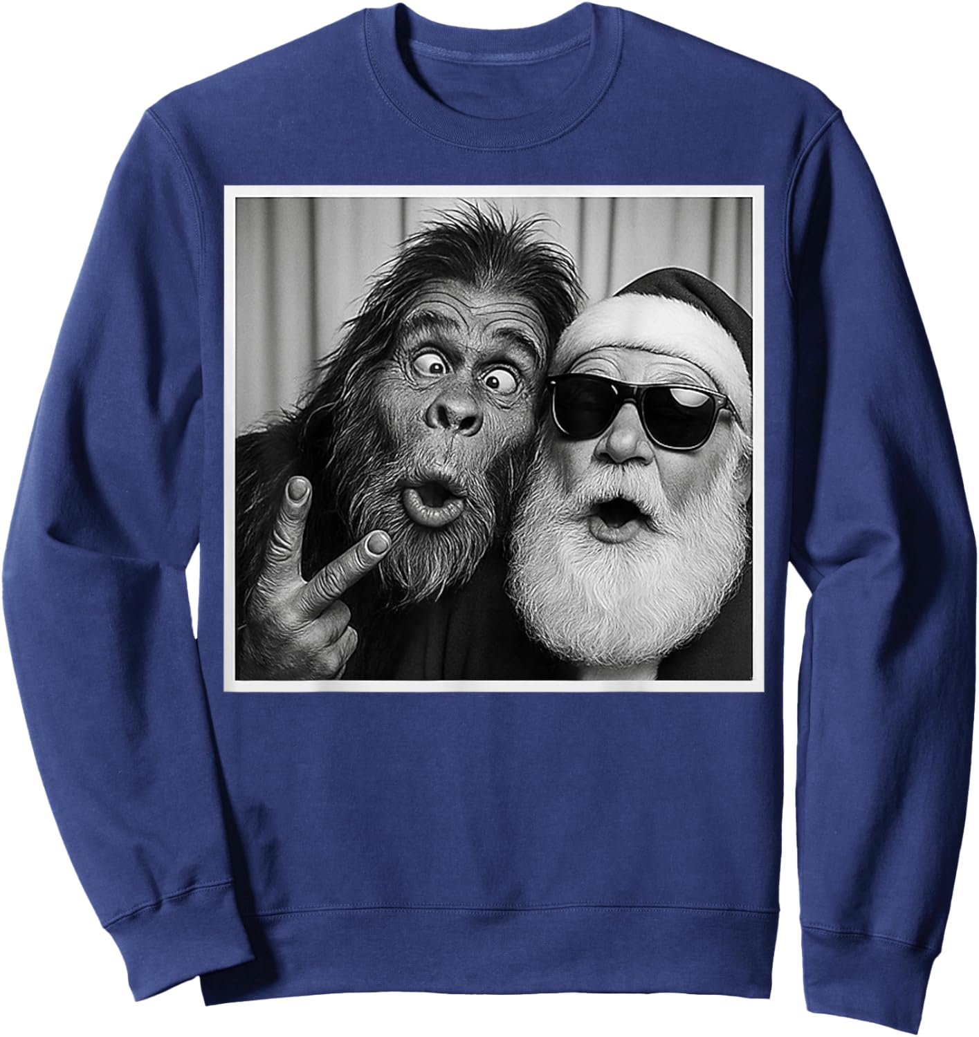 Funny Bigfoot photobooth with Santa Christmas Xmas Sweatshirt - Sweatshirt | Navy