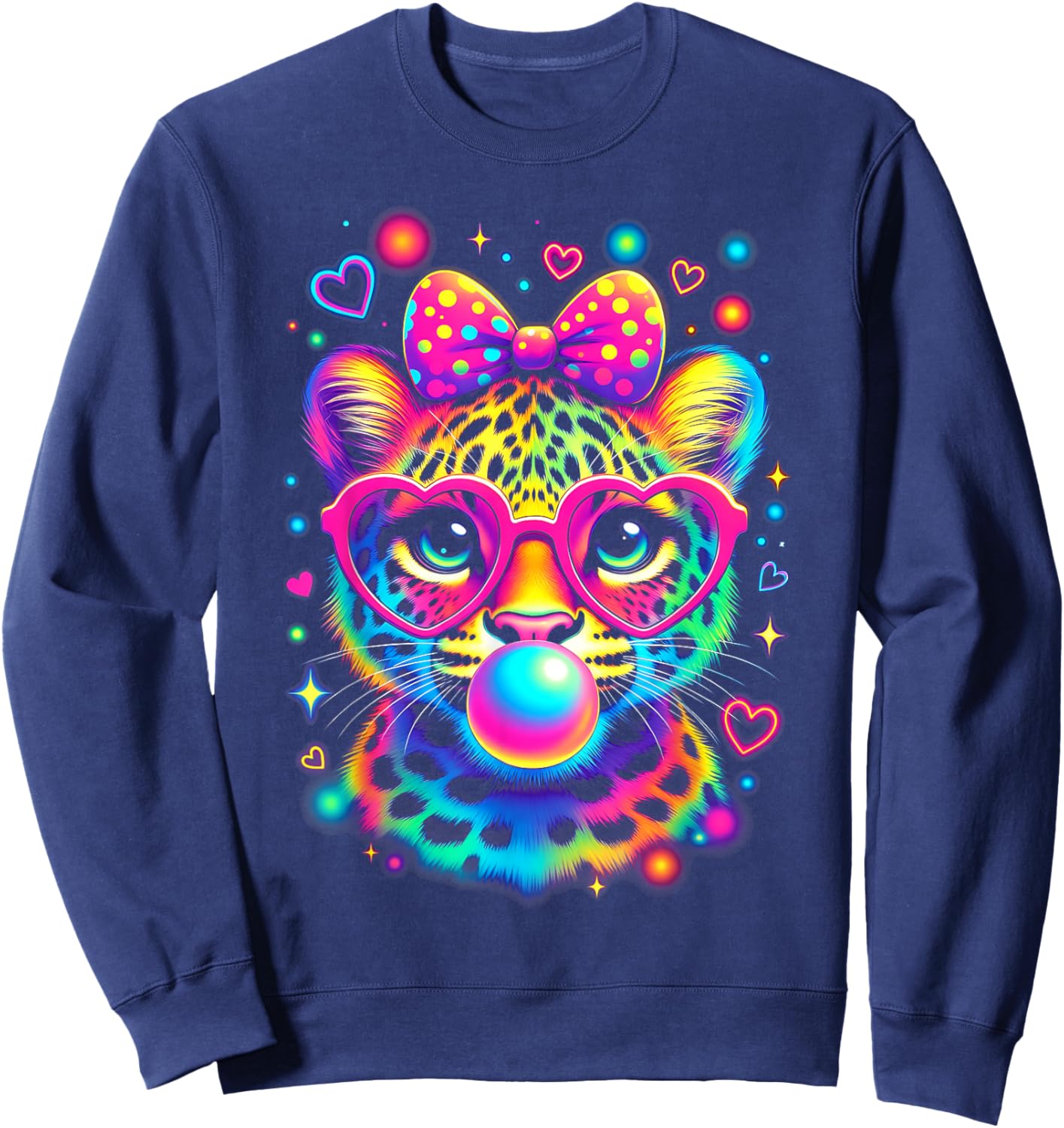 Leopard Glasses Blowing Bubble Gum 100 Day of School Kids Sweatshirt - Sweatshirt | Navy