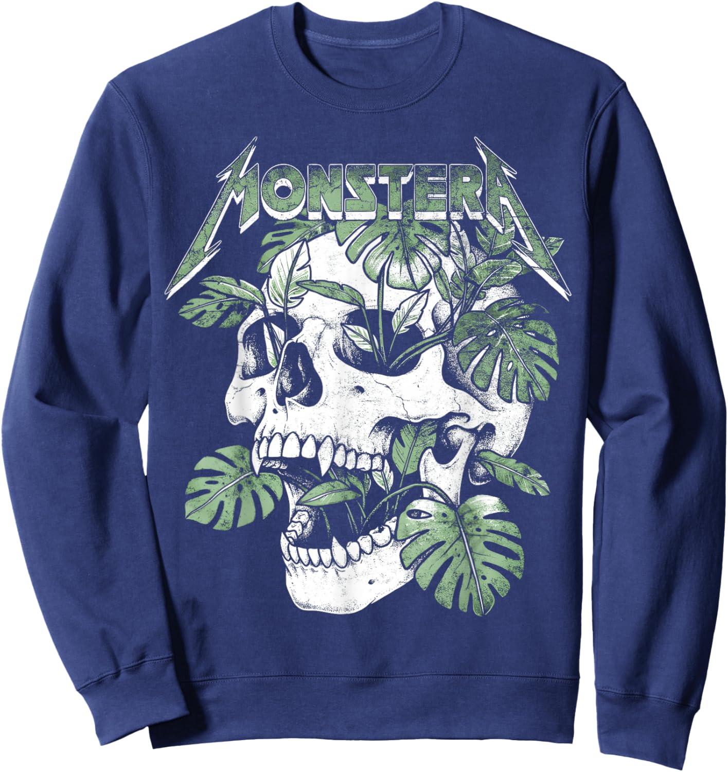 Monstera Funny Skull Plant Lover Grunge Gardener Women Men Sweatshirt - Sweatshirt | Navy