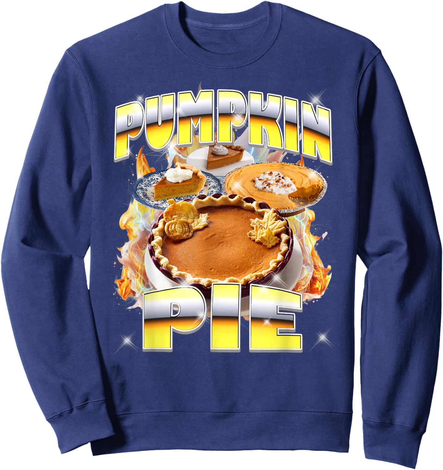 Thanksgiving Pumpkin Pie Bootleg 90's Rap Rock Vintage Funny Sweatshirt - Sweatshirt | Navy