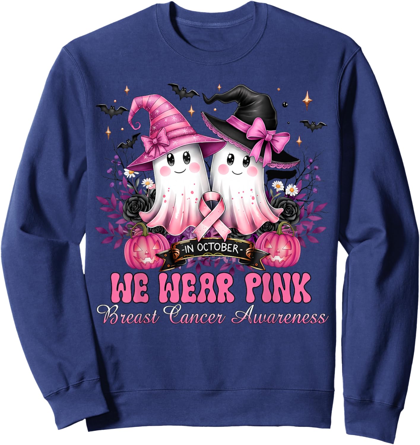 Breast Cancer Halloween in October We Wear Pink Sweatshirt - Sweatshirt | Navy