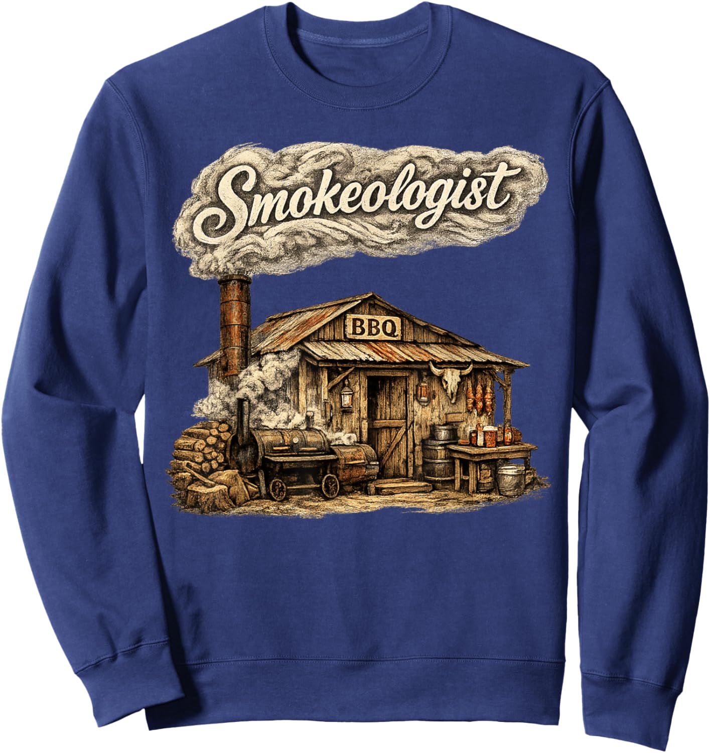 Smokeologist BBQ Meat Grill Smoker Pitmaster Humor Vintage Sweatshirt - Sweatshirt | Navy