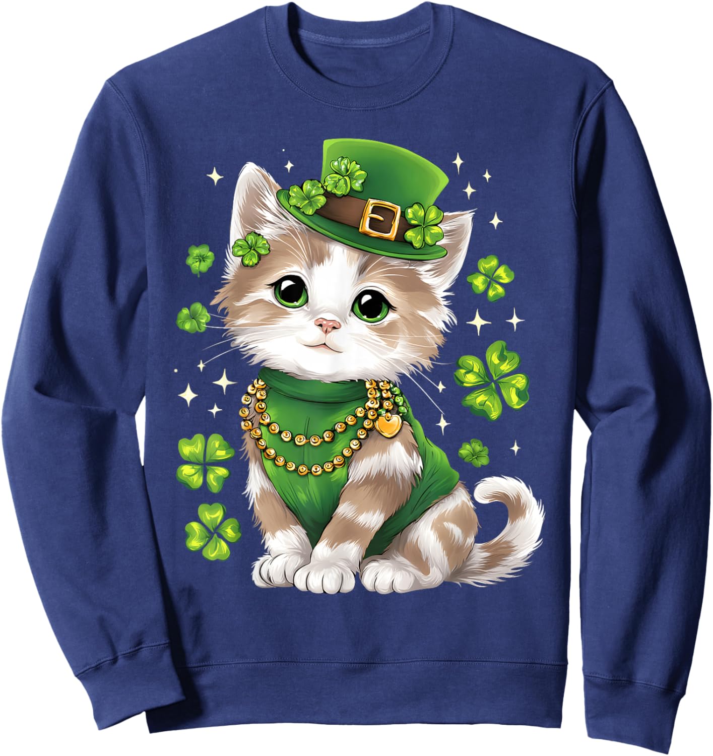 St Patricks Day Cat Leprechaun Hat Shamrock Saint Pattys Day Sweatshirt - Sweatshirt | Navy