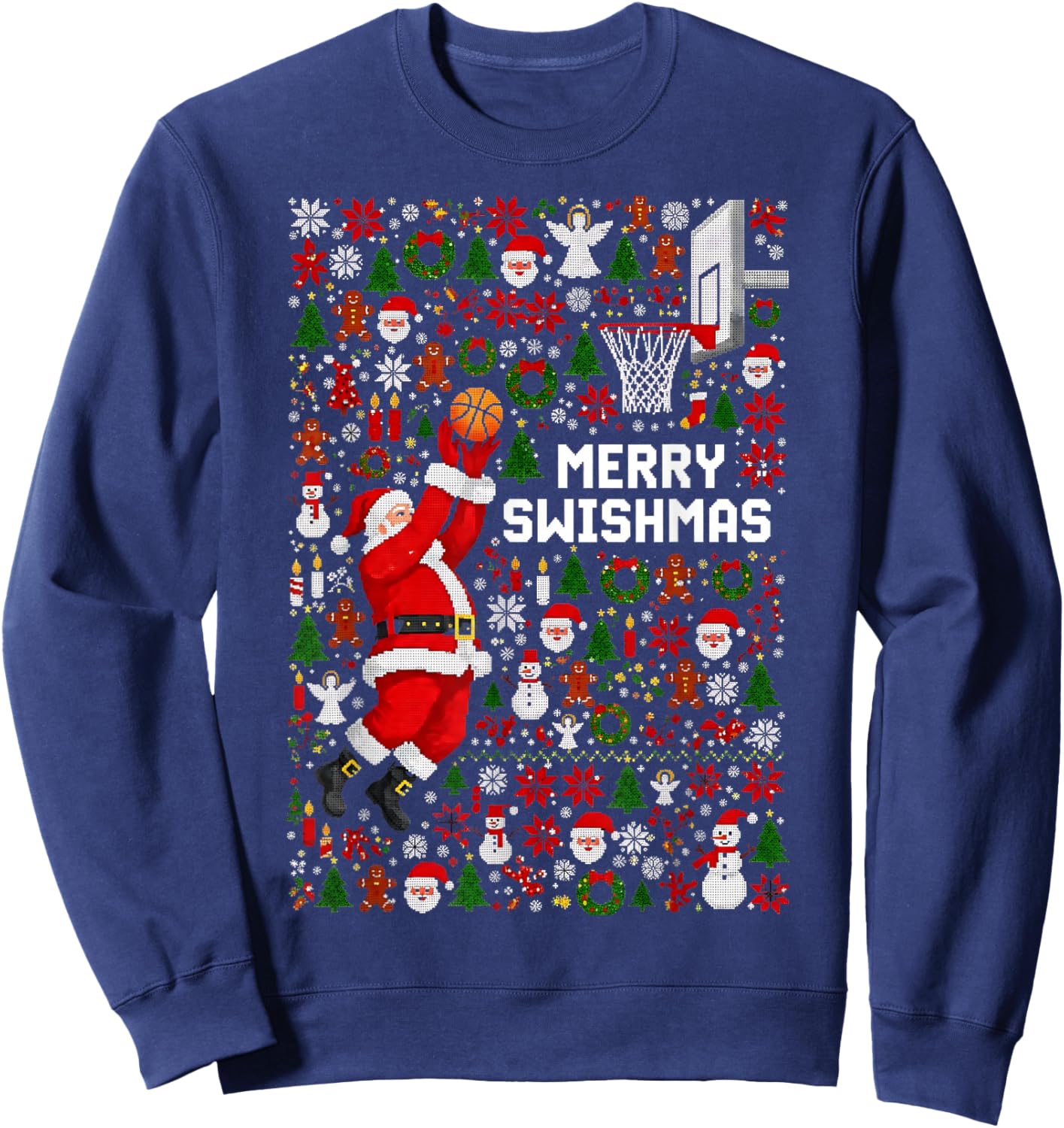 Merry Swishmas Santa Basketball Ugly Sweater Style Sweatshirt - Sweatshirt | Navy