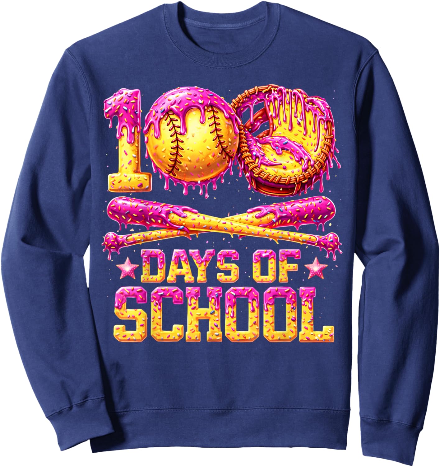 100 Drippy Days of School Softball Ice Cream 100th Day Boys Sweatshirt - Sweatshirt | Navy